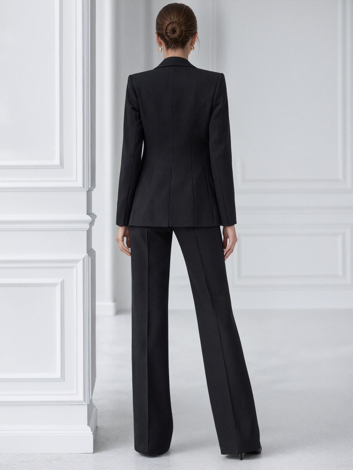 Black Single Breasted Blazer With Peak Lapels & Vast And Wide Leg Pants 3-Piece Suit