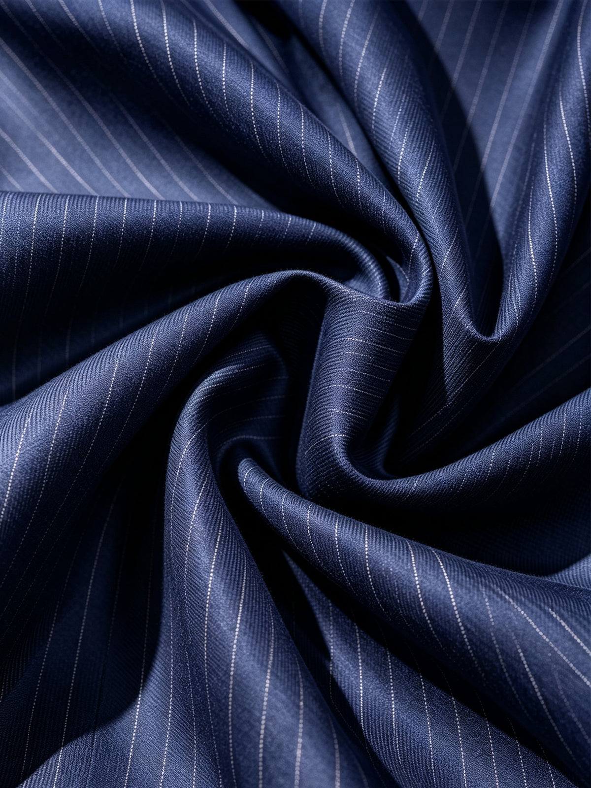 Dark Blue Pinstripe Blazer And V-Neck Vest Paired With High Waisted Wide Leg Pants 3-Piece Suit