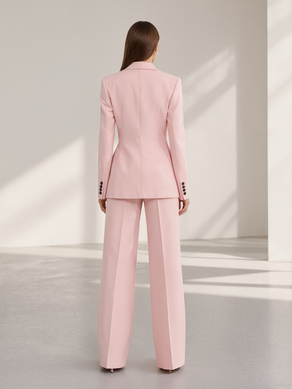 Pink Peak Lapel Blazer And Wide Leg Pants 2-Piece Suit