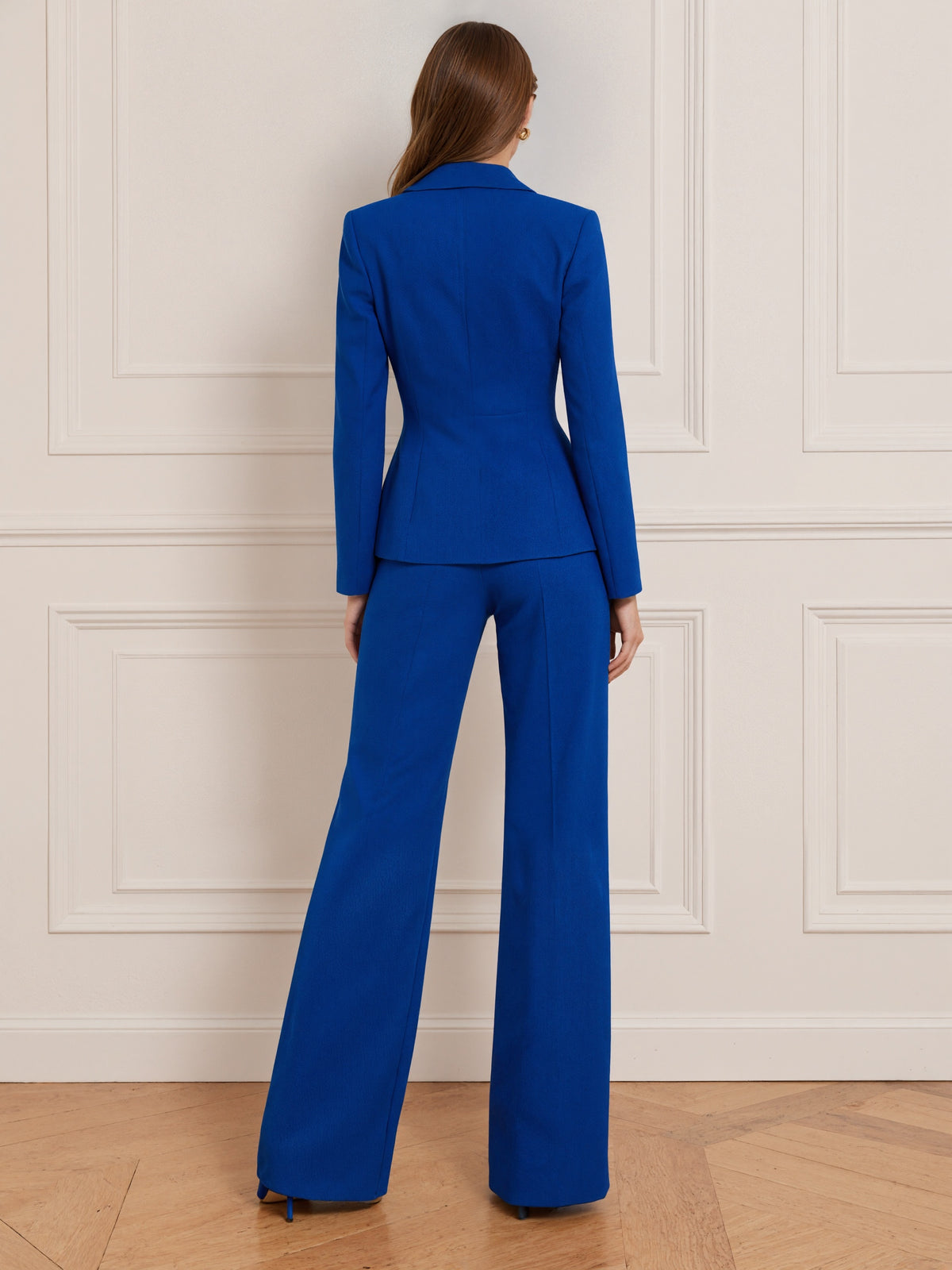 Royal Blue Double Breasted Blazer With Peak Lapels And Wide Leg Pants 2-Piece Suit