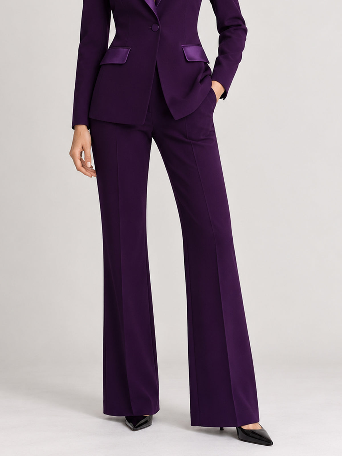 Purple Satin Blazer With Peak Lapels And Wide Leg Pants 2-Piece Suit