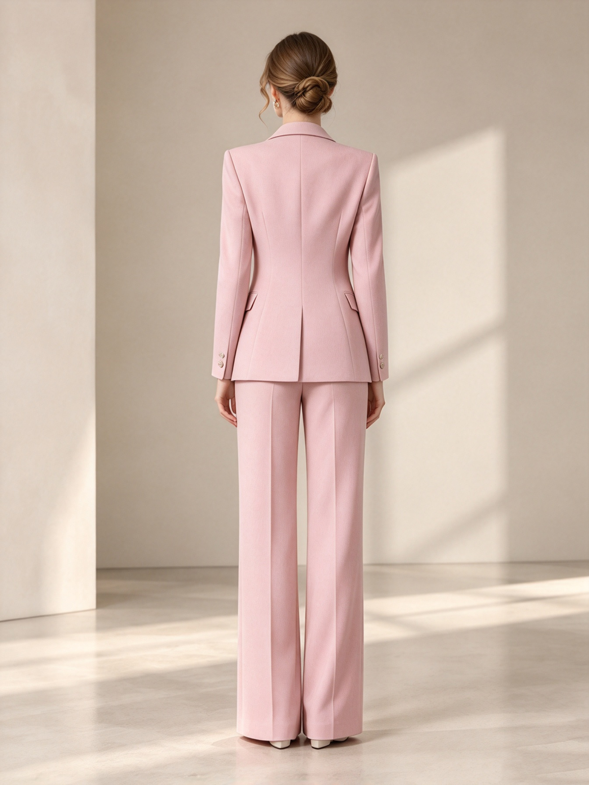 Pink Notch Lapel Two Button Blazer & Wide Leg 2-Piece Suit