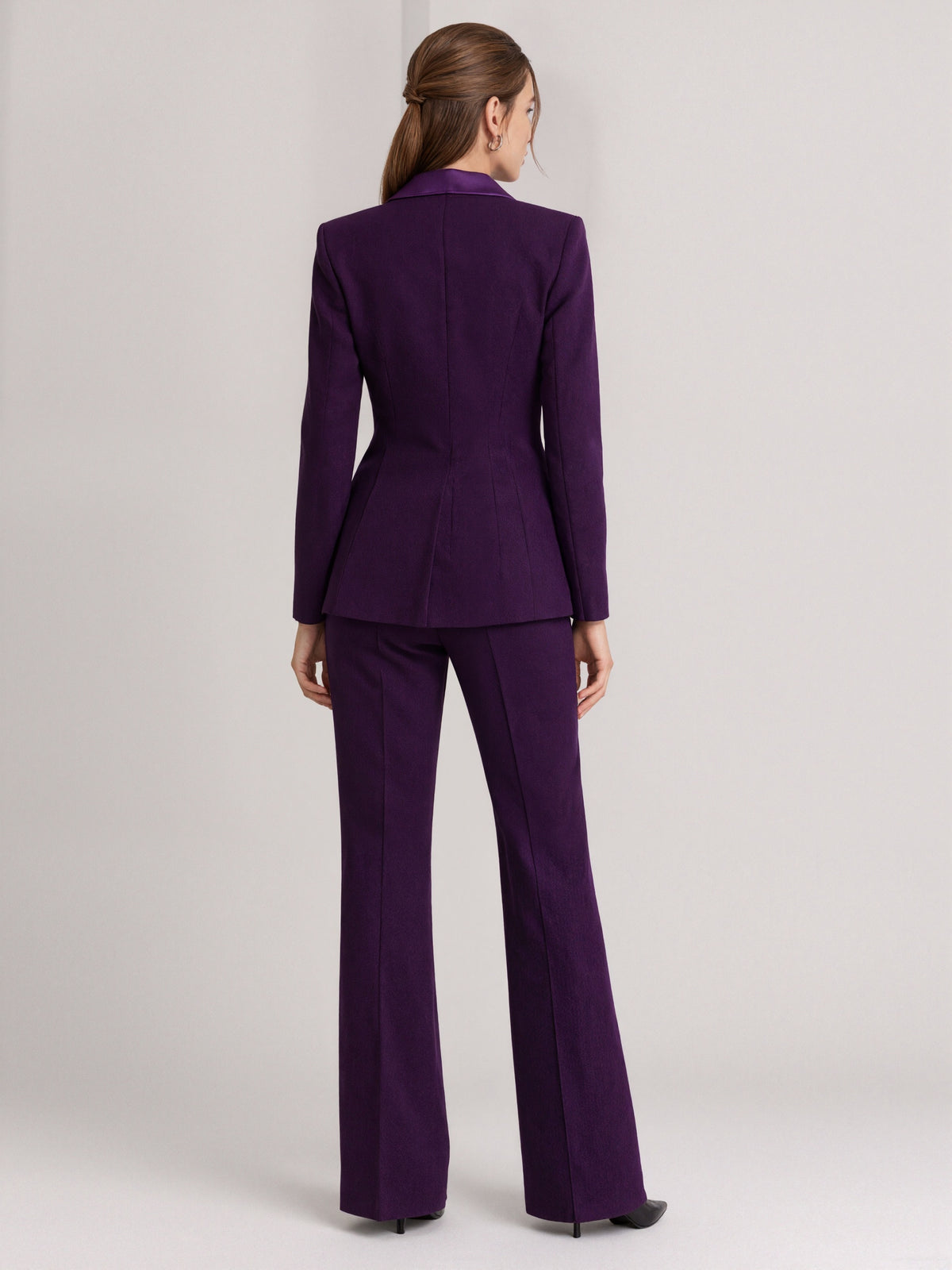 Purple Satin Blazer With Peak Lapels And Wide Leg Pants 2-Piece Suit