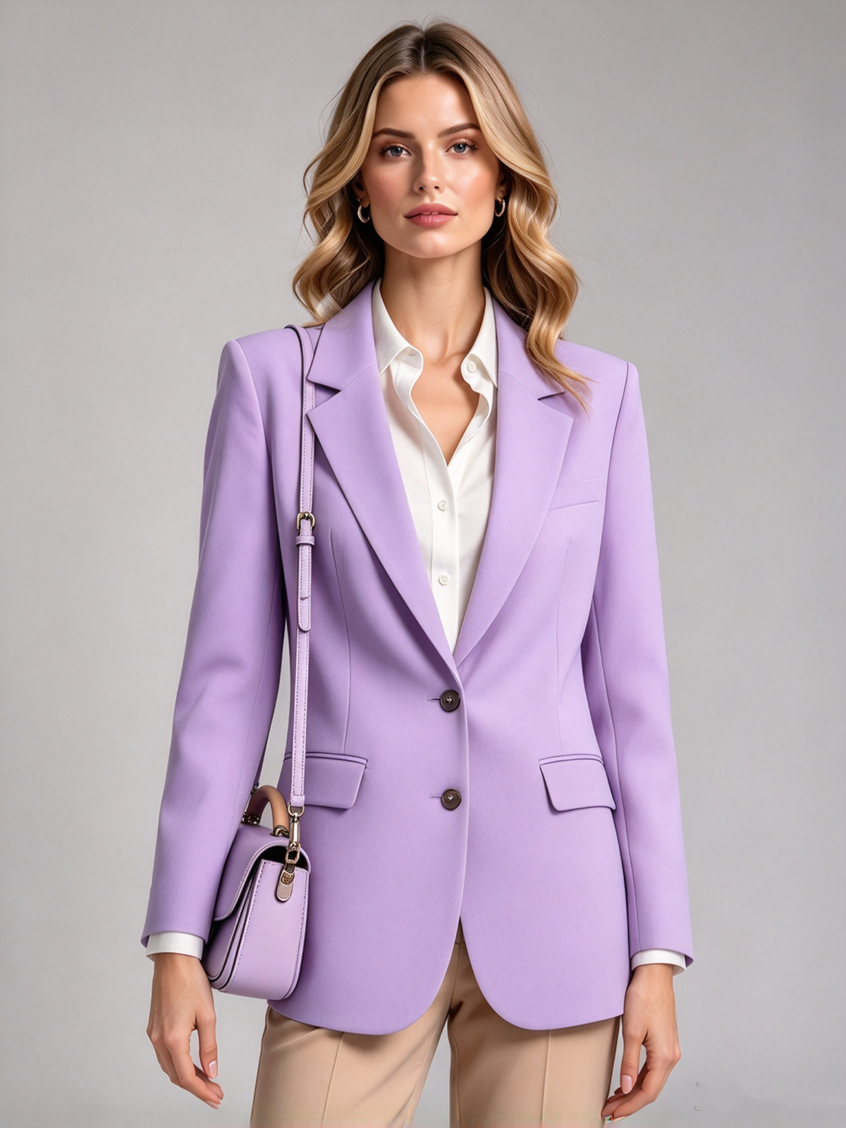 Lavender Notch Lapel Single Button Blazer & Cropped Straight 2-Piece Suit