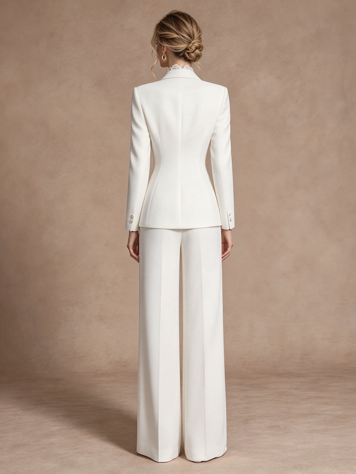 White Shawl Lapel Belted Blazer & Wide Leg Trousers 2-Piece Suit
