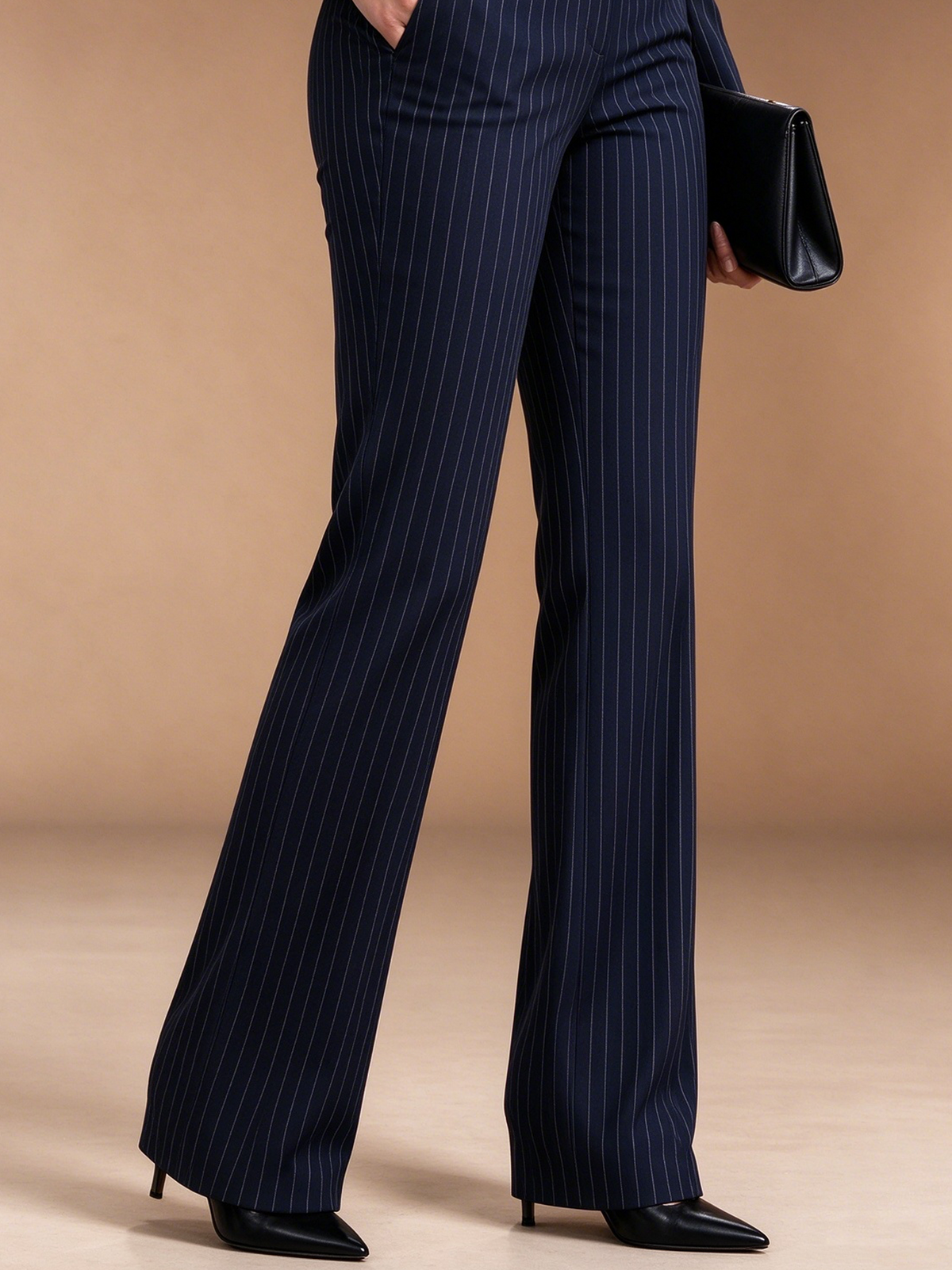 Navy Pinstripe Asymmetrical Blazer And High Waist Wide Leg Pants 2-Piece Suit