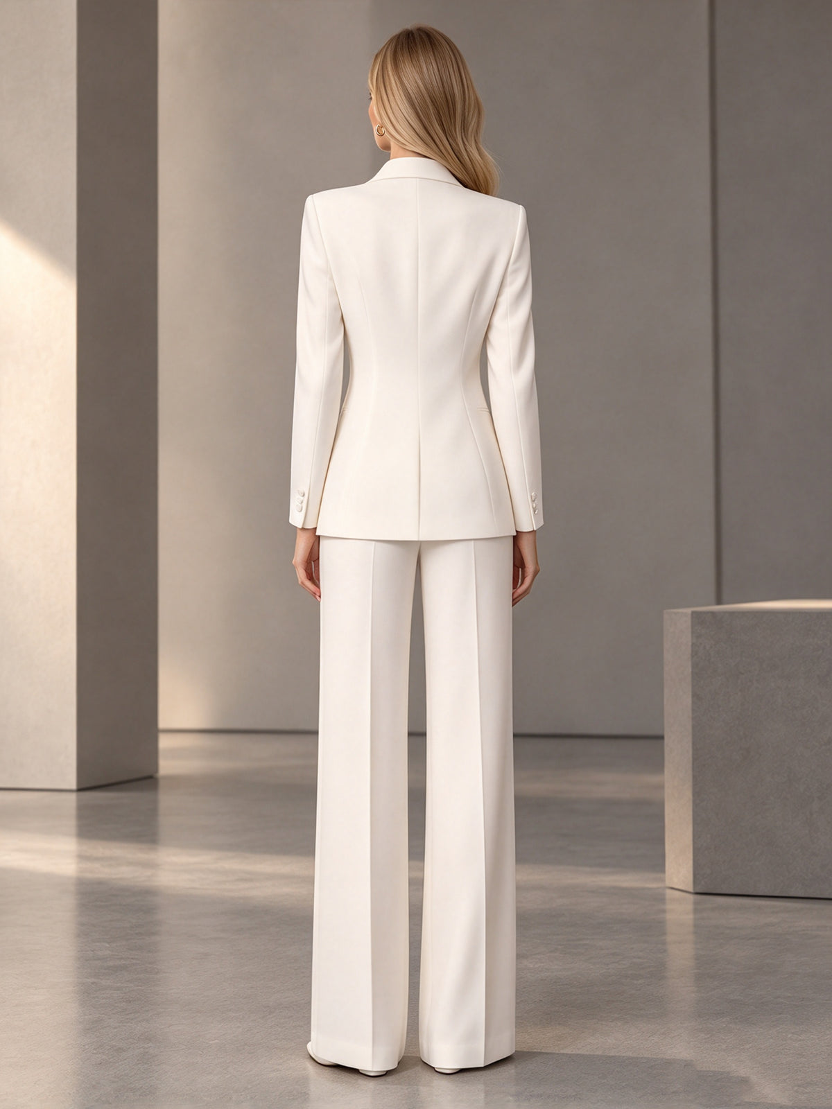 White Double Breasted Blazer & Wide Leg Pants 2-Piece Suit