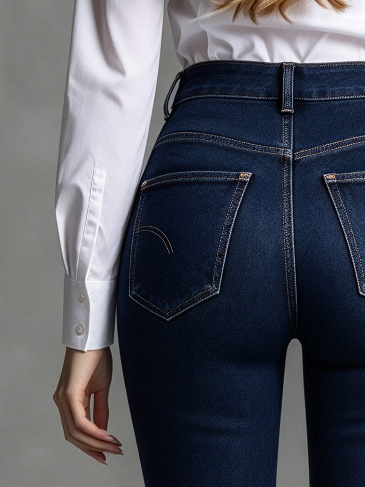 Dark Blue High Waisted Zip Front Slight Flare Pants