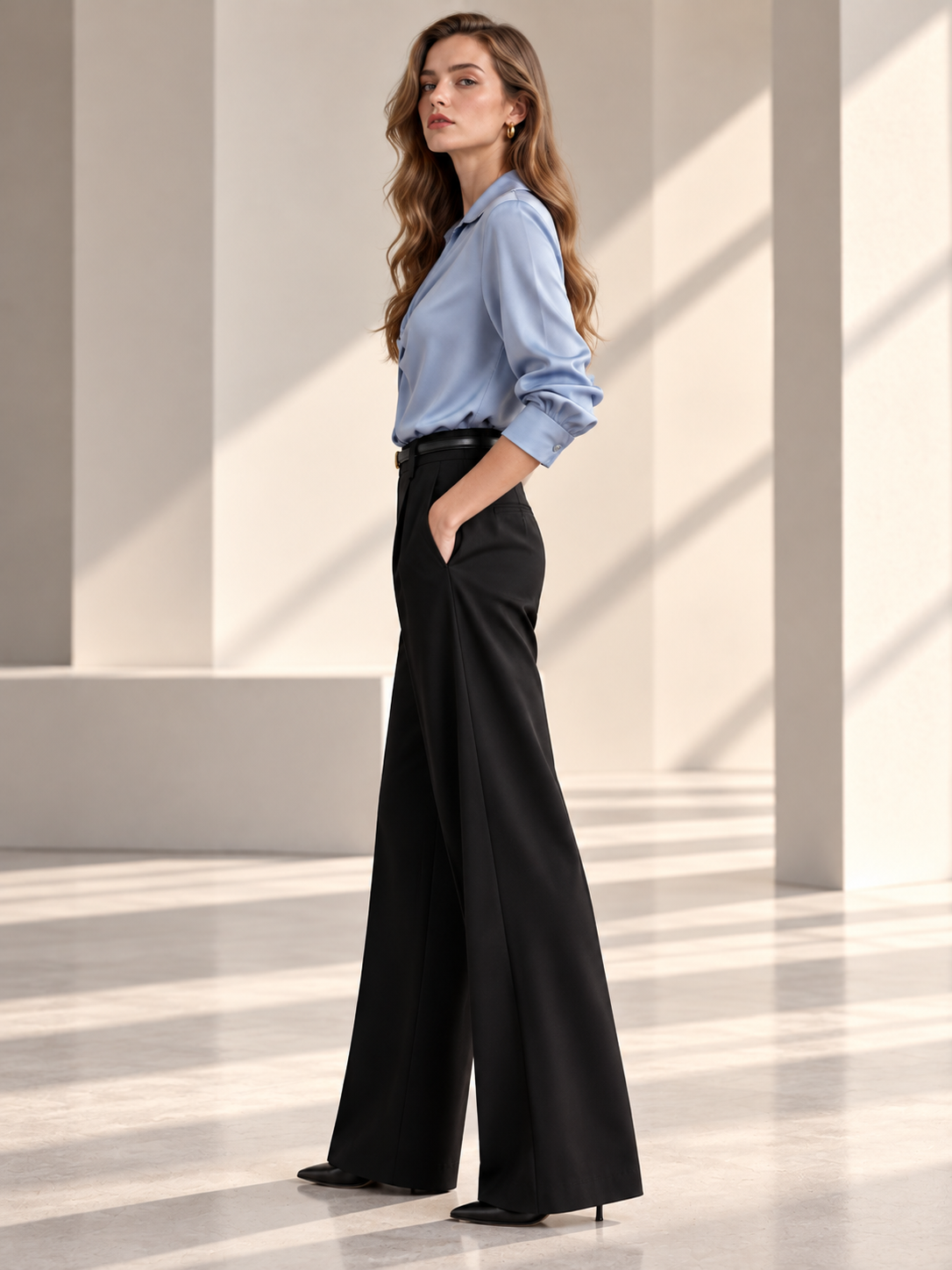 Blue V-Neck Twist Front Shirt