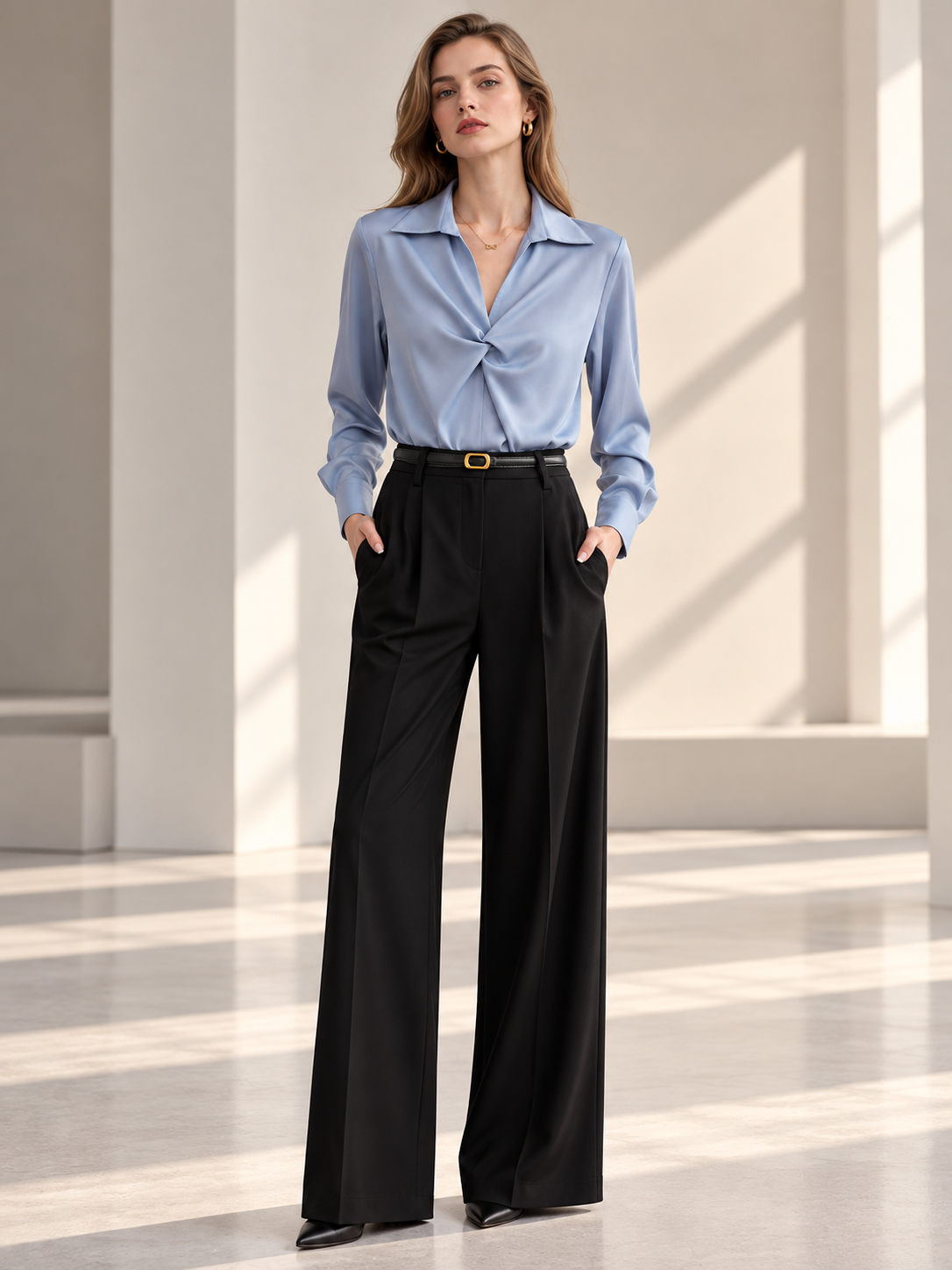 Blue V-Neck Twist Front Shirt