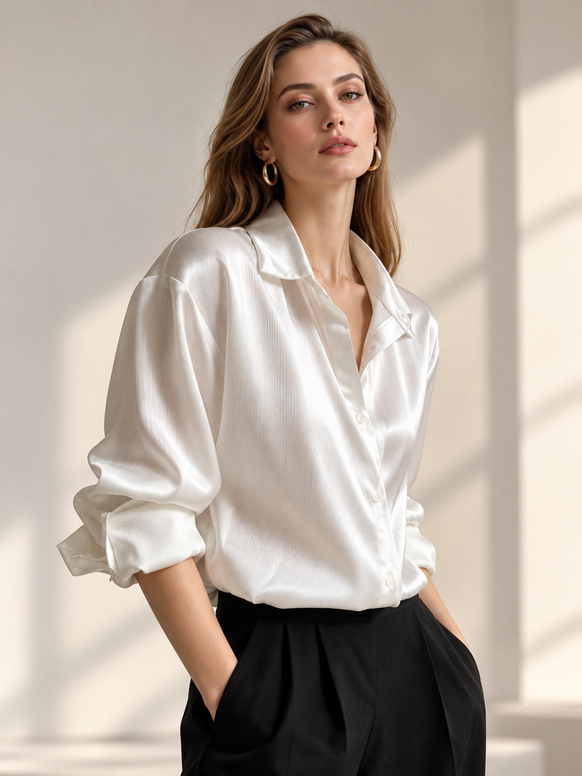 White Acetate Satin Shirt