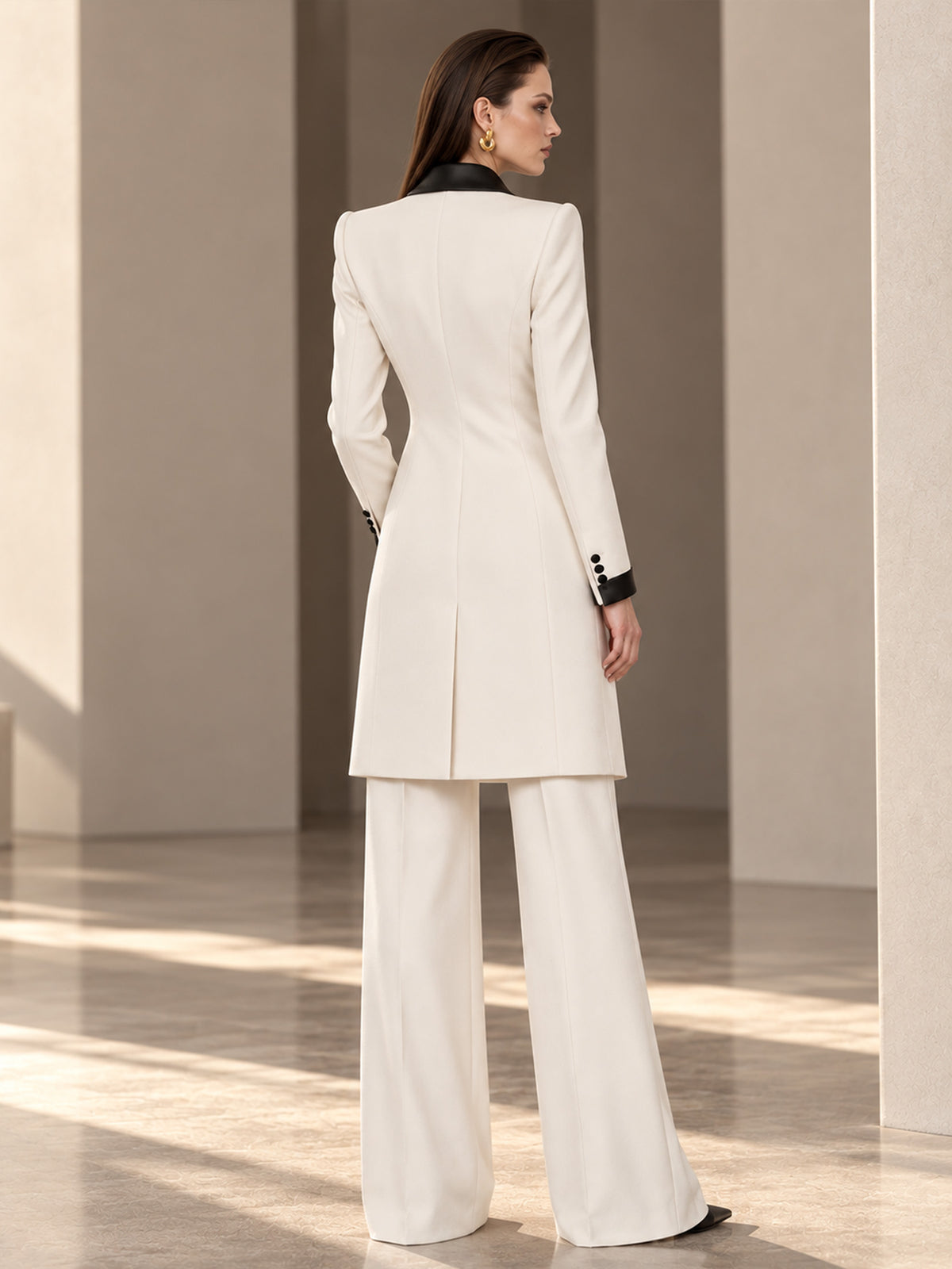 White Rose Decor Long Blazer & Wide Leg Pants 2-Piece Suit