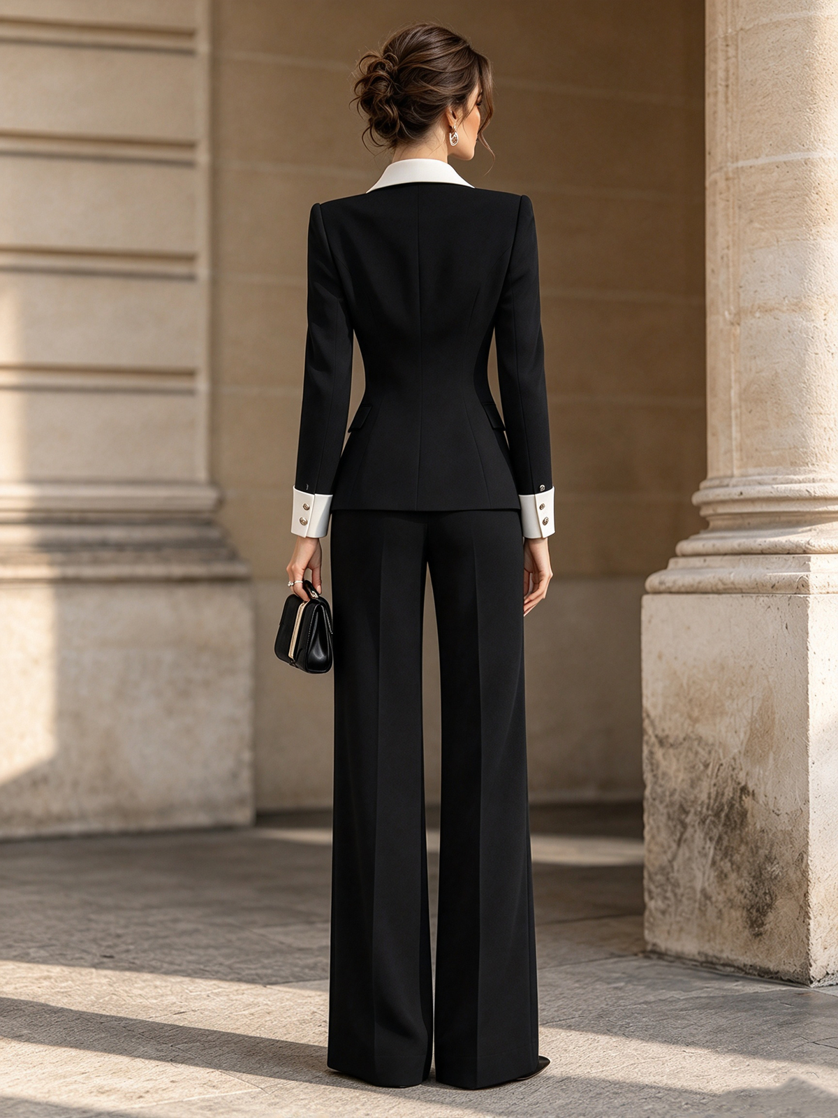 Black Double Breasted Blazer & Wide Leg Pants 2-Piece Suit
