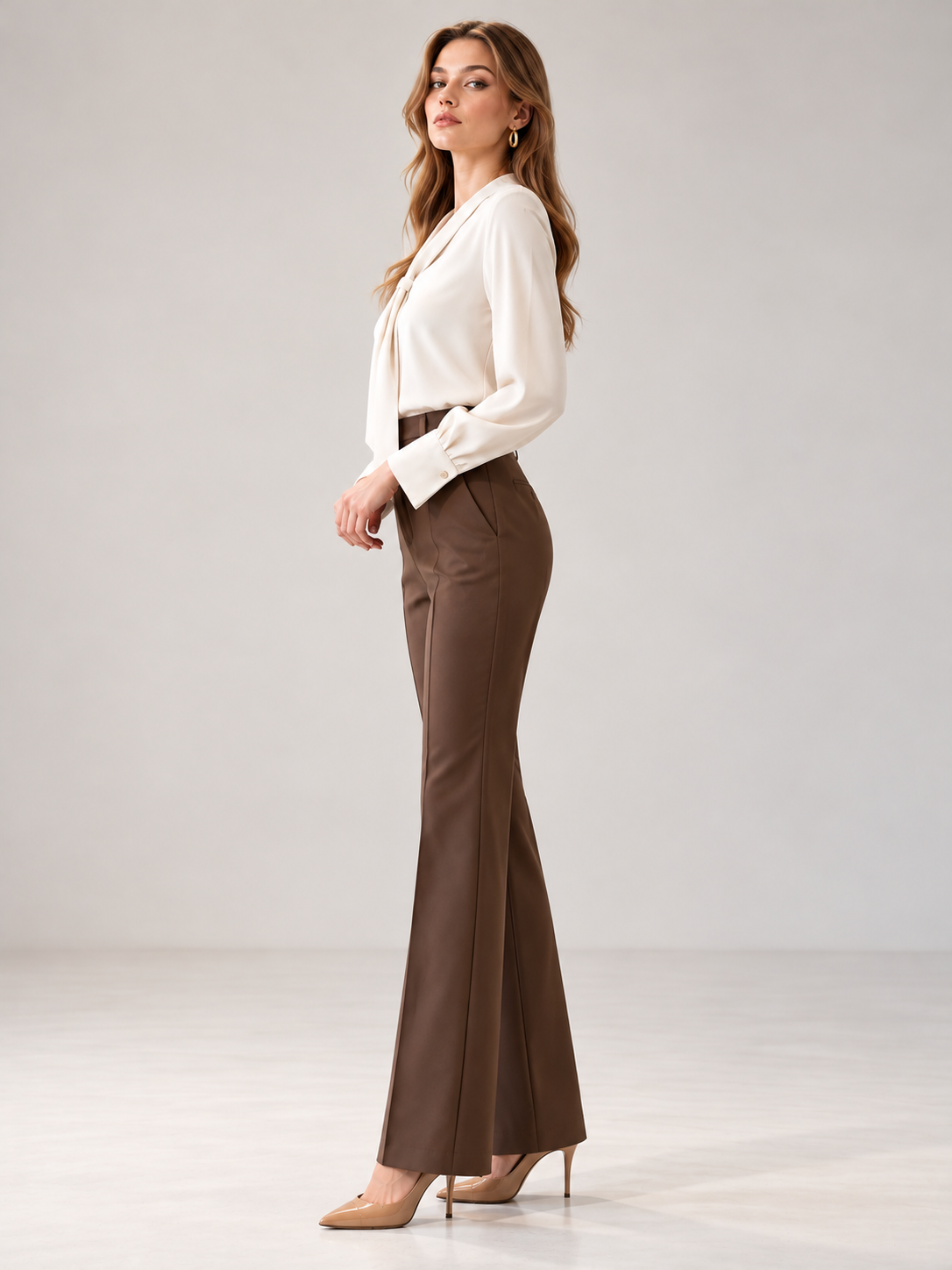 Apricot V-Neck Chiffon Shirt
