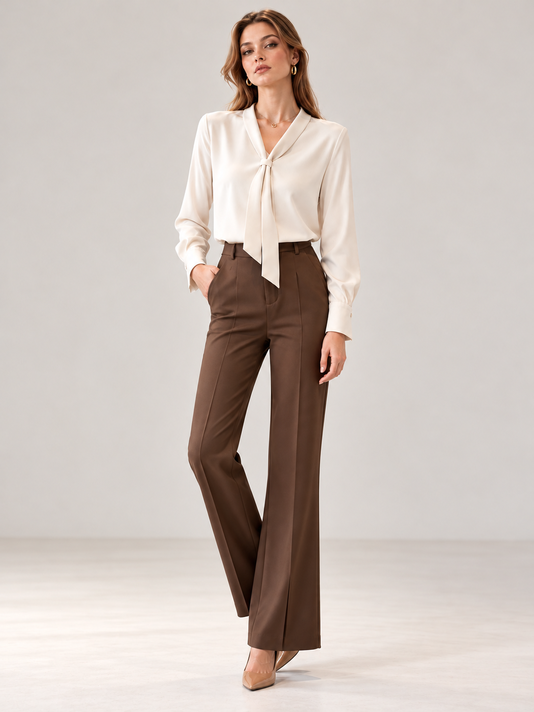 Apricot V-Neck Chiffon Shirt