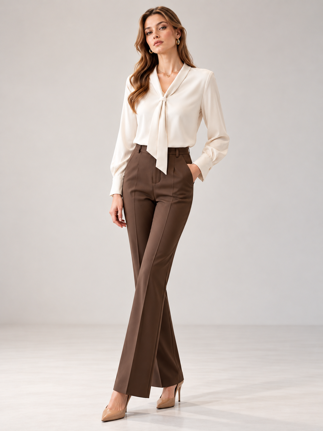 Apricot V-Neck Chiffon Shirt