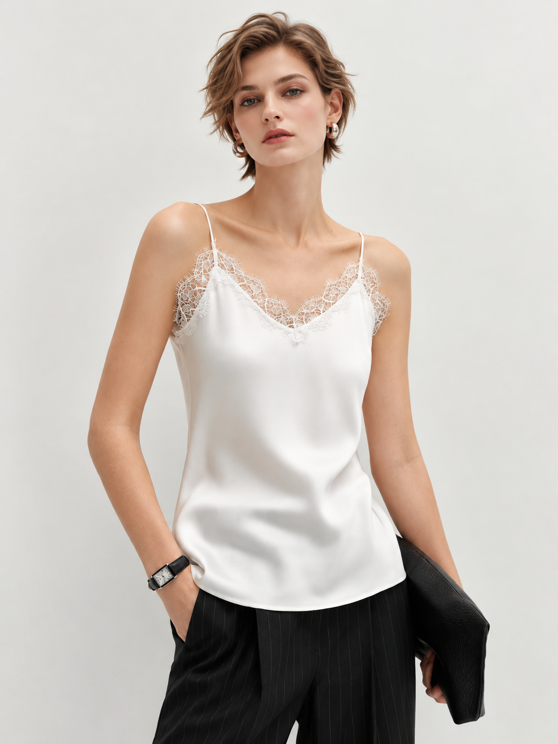 Solid Color Lace Trim Camisole