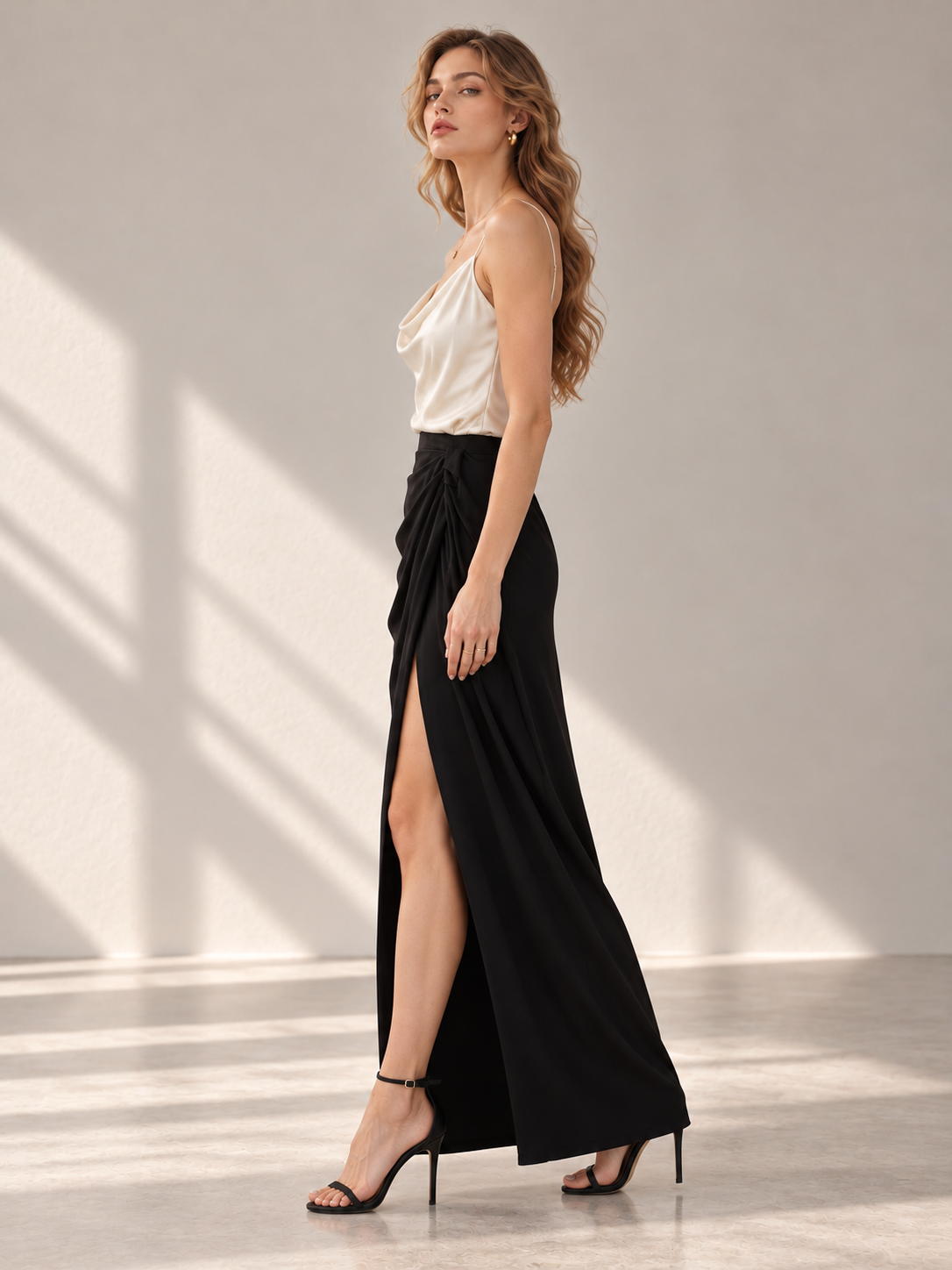 Solid Color Cowl Neck Acetate Satin Camisole