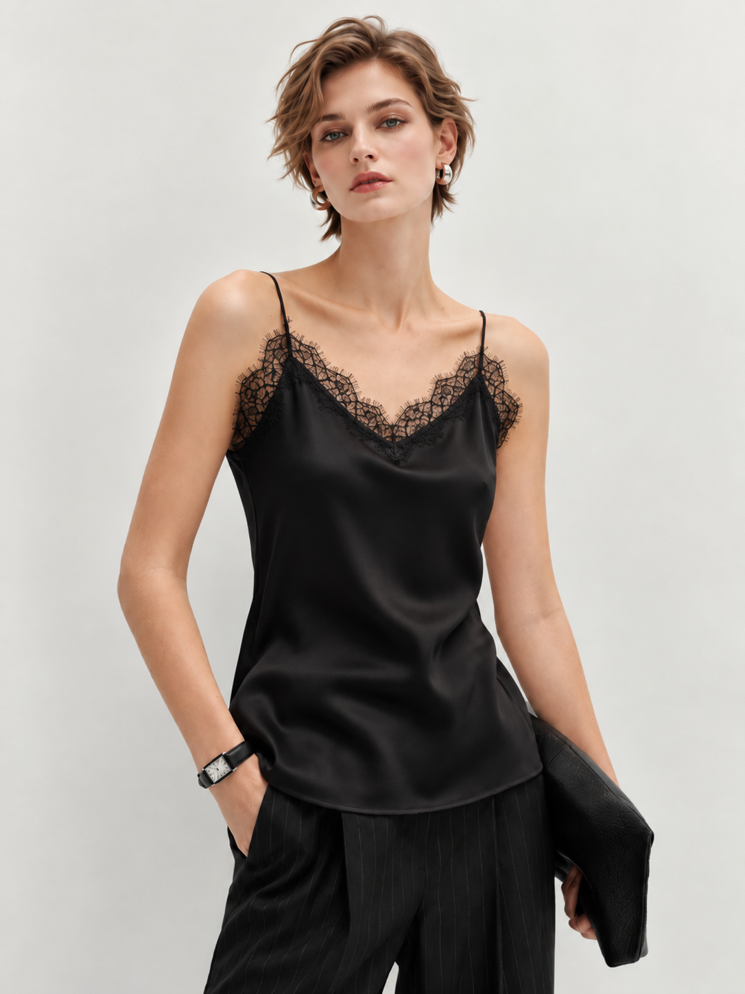 Solid Color Lace Trim Camisole