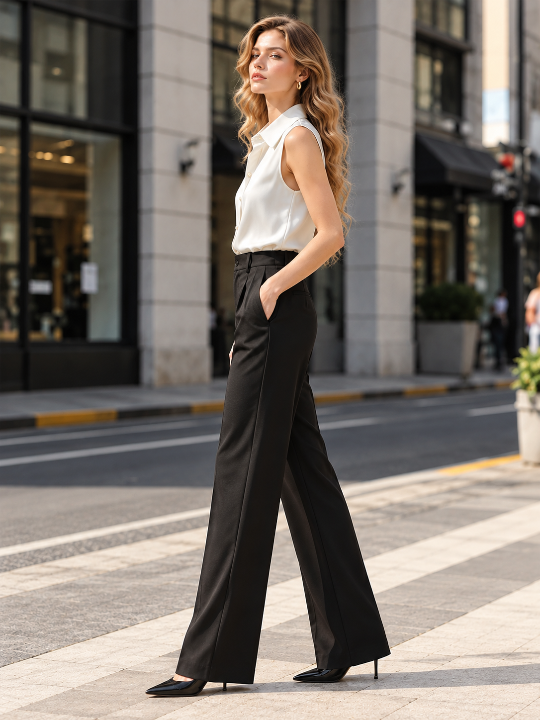 Solid Color Sleeveless Collared Shirt