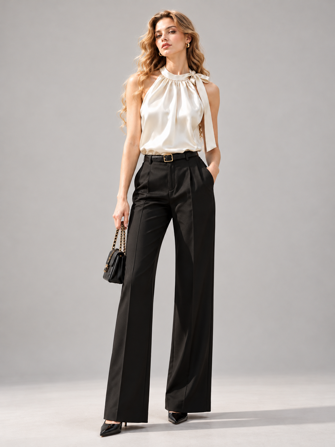Champagne Colored Satin Halter Top