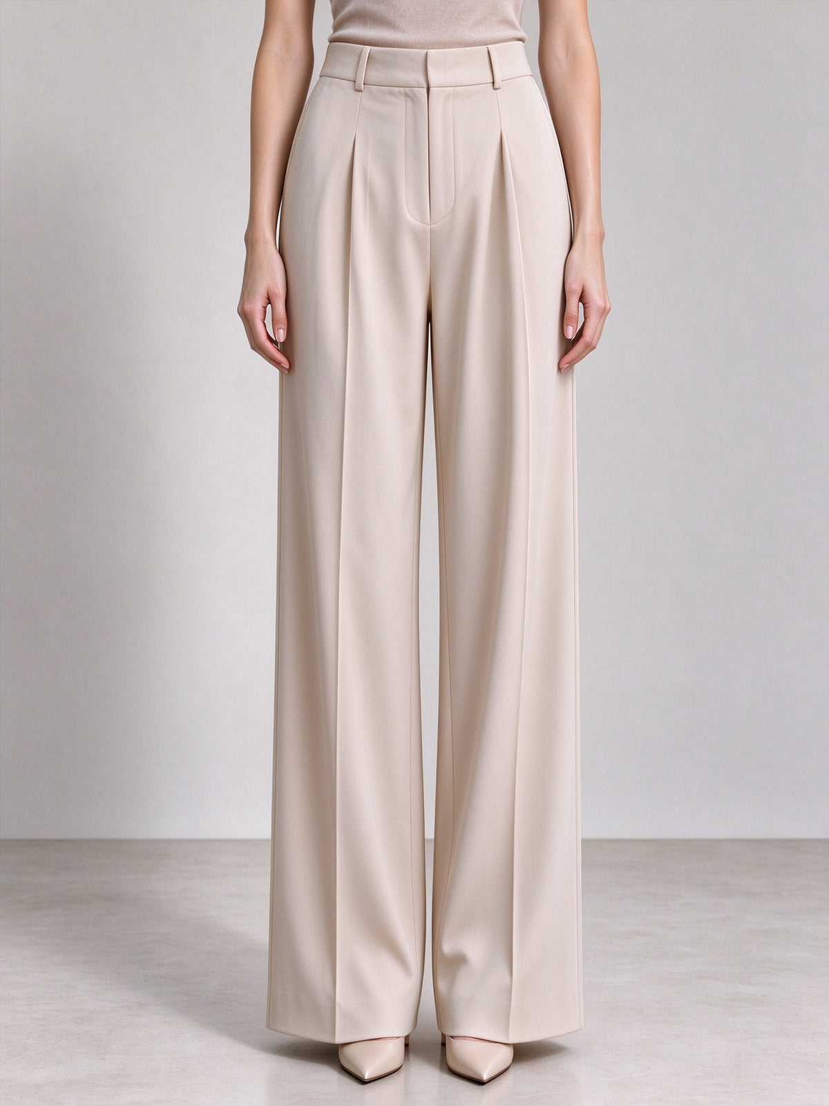 Beige Shawl Lapel Double Breasted Blazer & Wide Leg Pants 2-Piece Suit