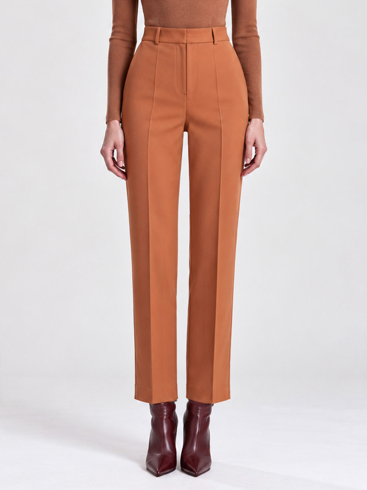 Caramel Contrast Trim Double Breasted Blazer & Straight Leg Pants 2-Piece Suit