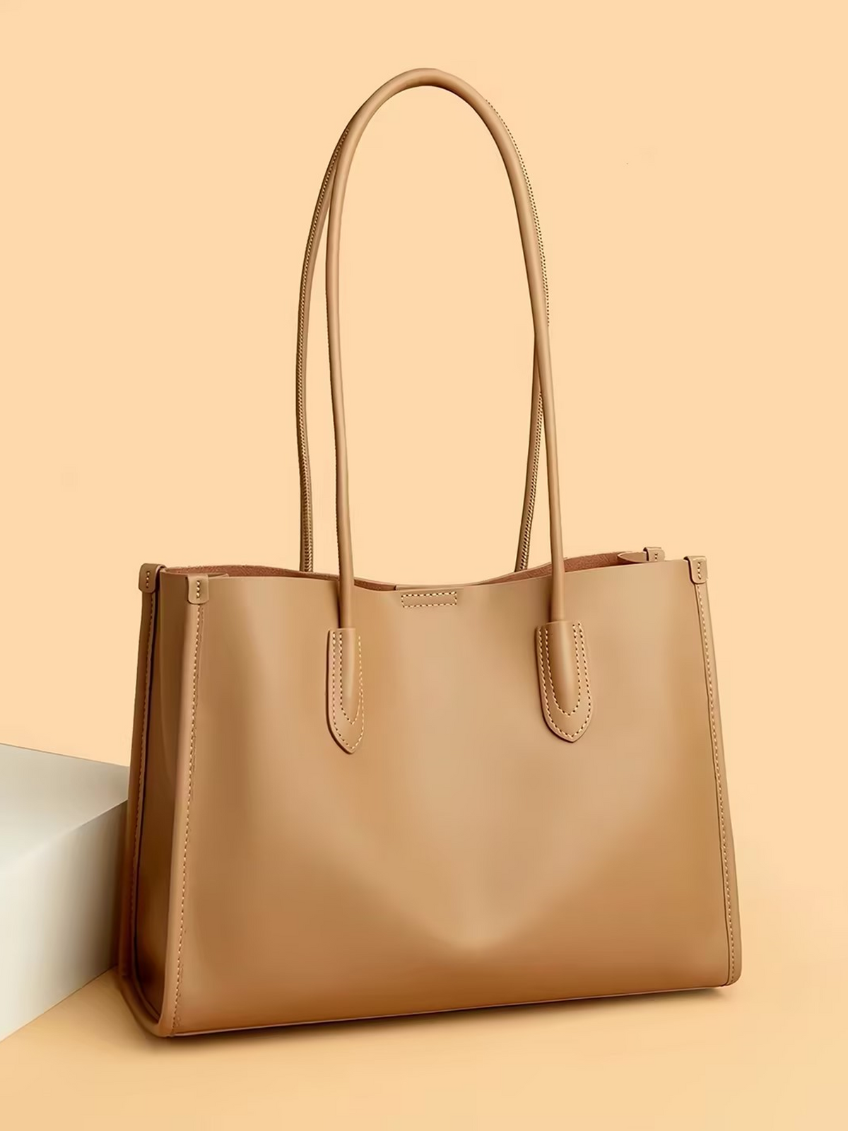 Large Capacity Structured Leather Tote Bag