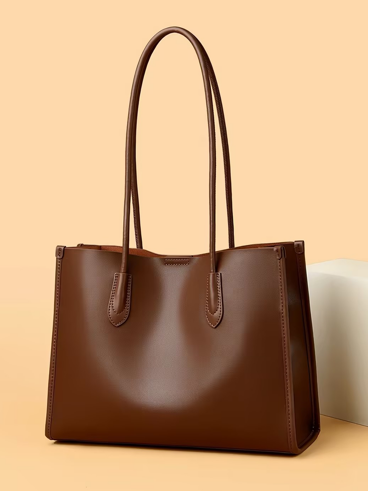 Large Capacity Structured Leather Tote Bag