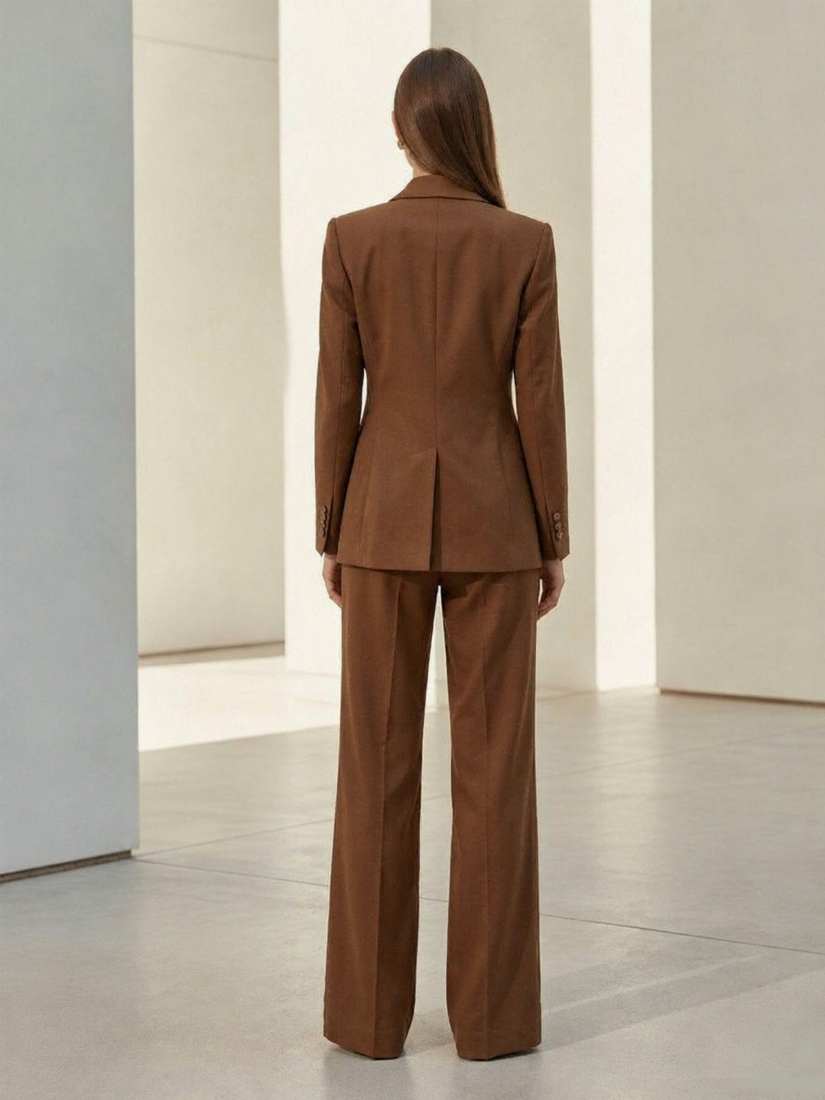Brown Notch Lapel Blazer & Square Neck Vest & Wide Leg Trousers 3-Piece Suit