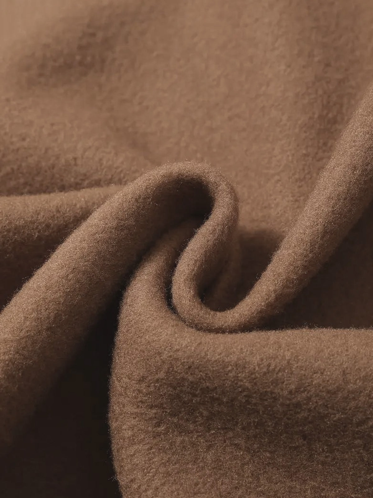 Camel Faux Leather Contrast Lapel & Cuff Wrap Long Wool Coat
