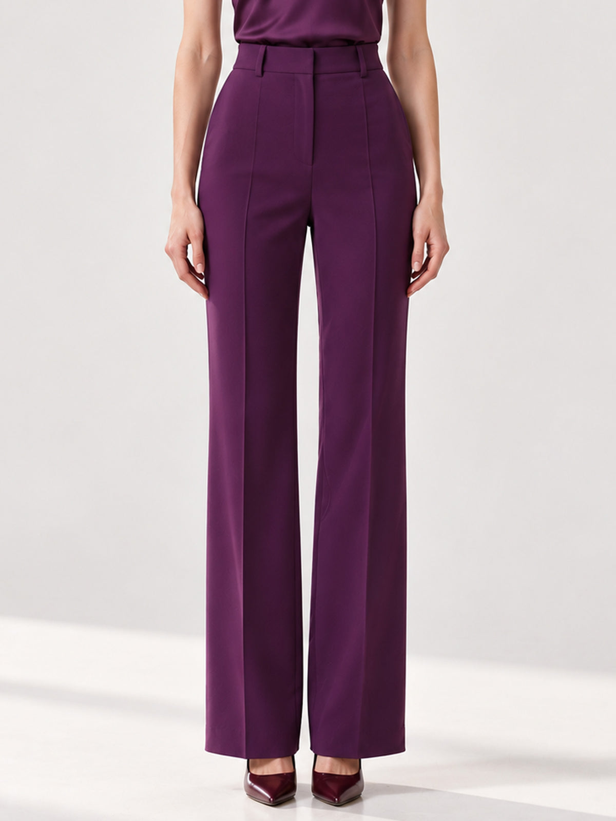 Purple Contrast Shawl Lapel Belted Asymmetrical Blazer & Wide Leg Pants 2-Piece Suit