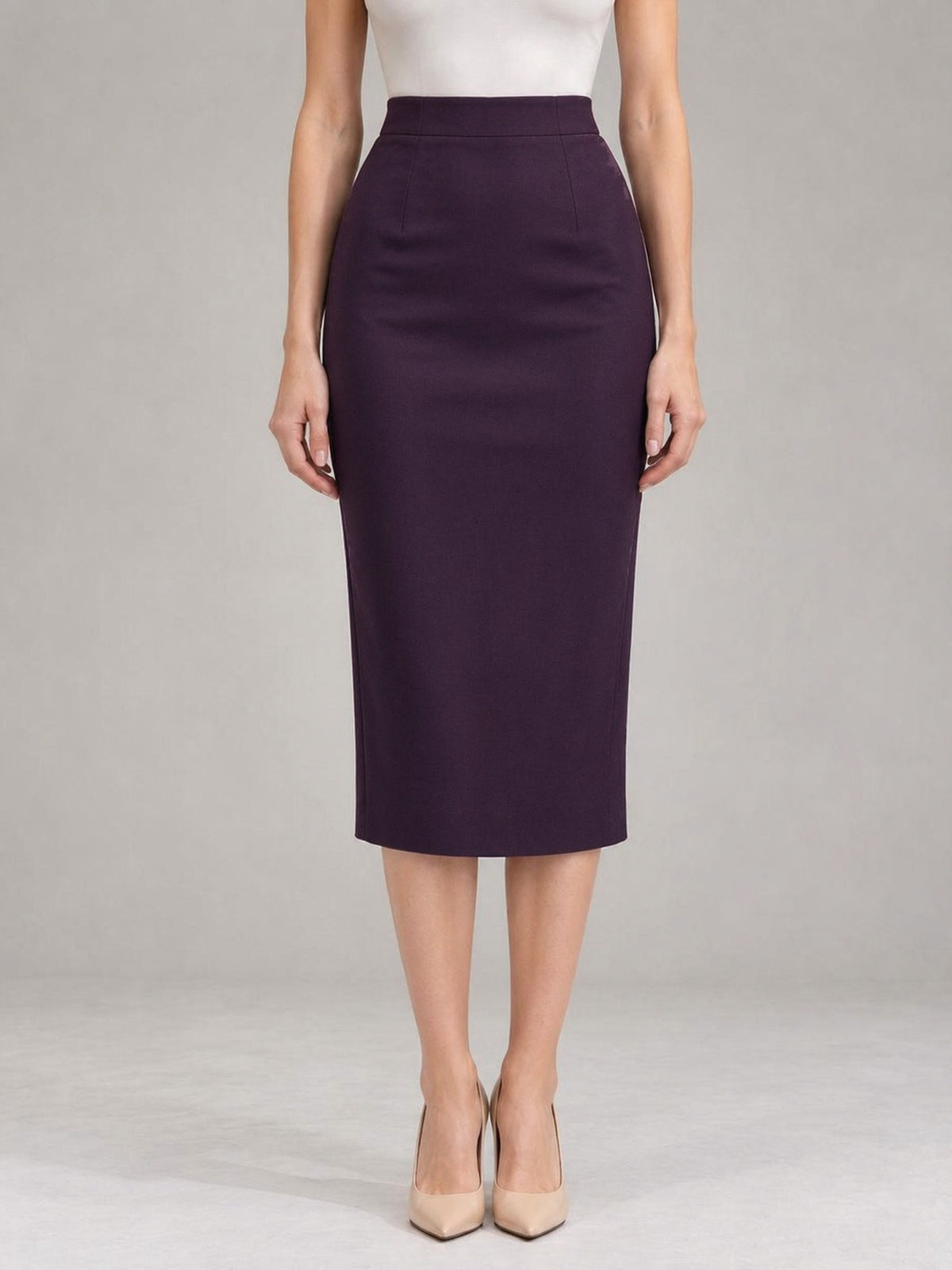 Purple Contrast Shawl Lapel Tie Waist Blazer & Midi Pencil Skirt 2-Piece Suit