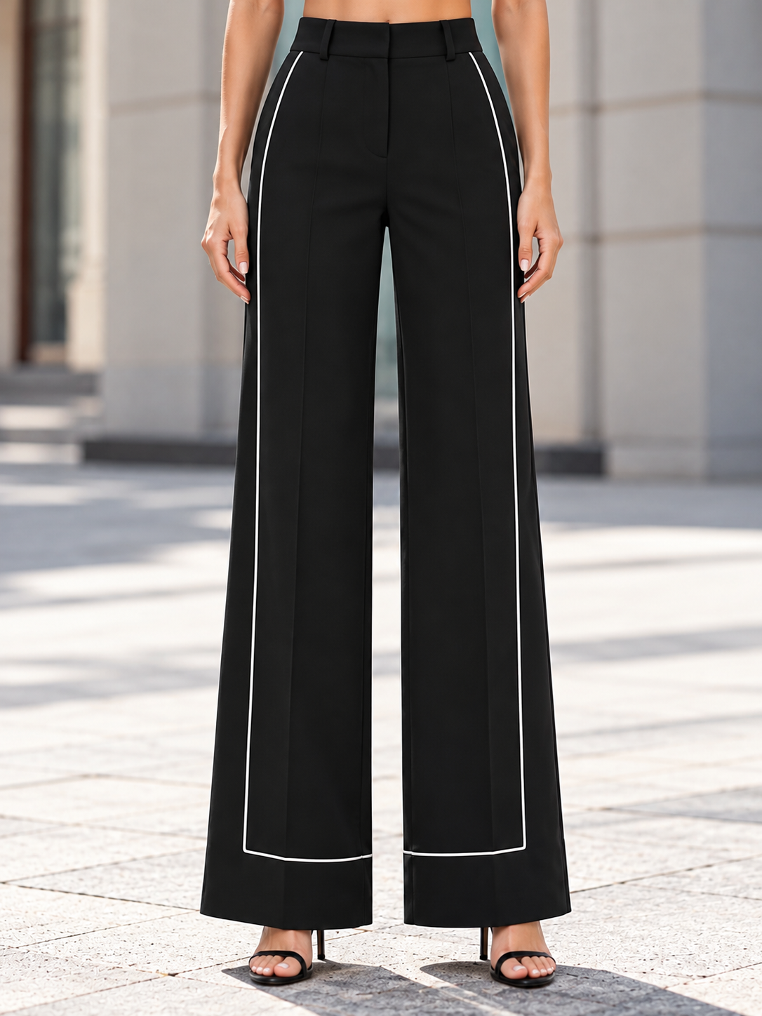 Black Vest And Wide Leg Pants 2-Piece Suit