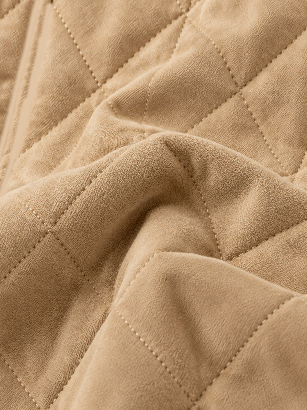 Light Khaki Quilted Velvet Collar Vest