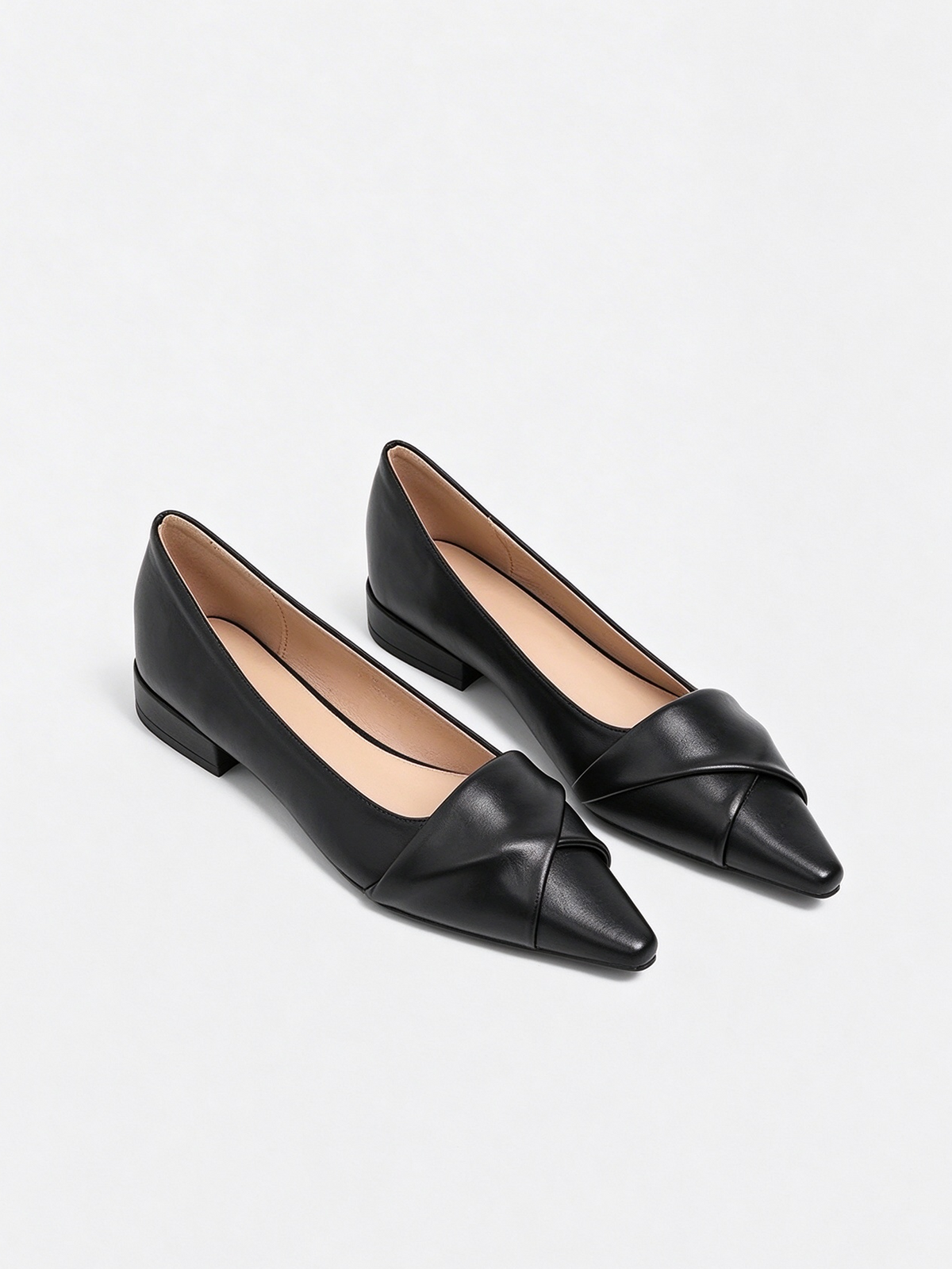 Leather Twisted Pointed Toe Slip On Flats