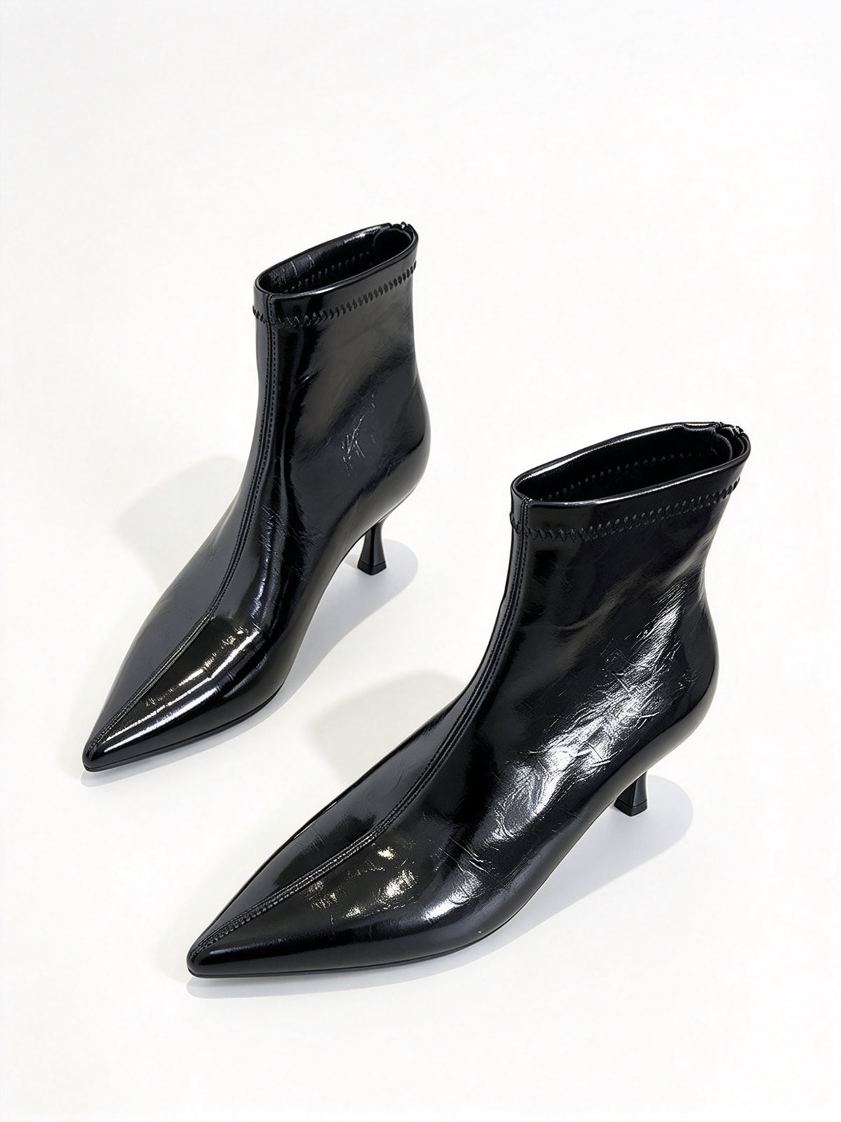 Black Patent Leather Pointed Toe Ankle Boots