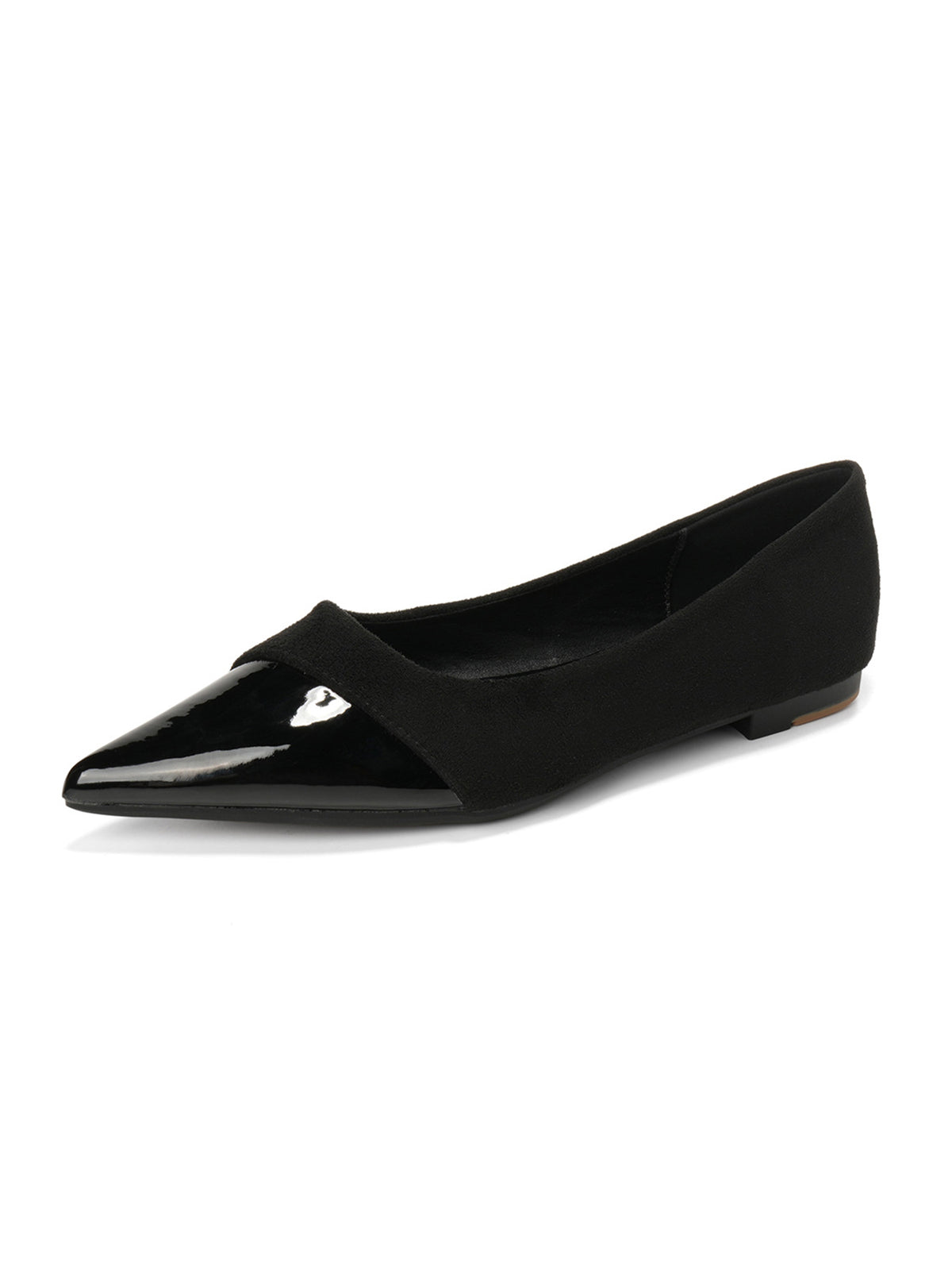 Nude Spliced Faux Suede Patent Pointed Toe Flats