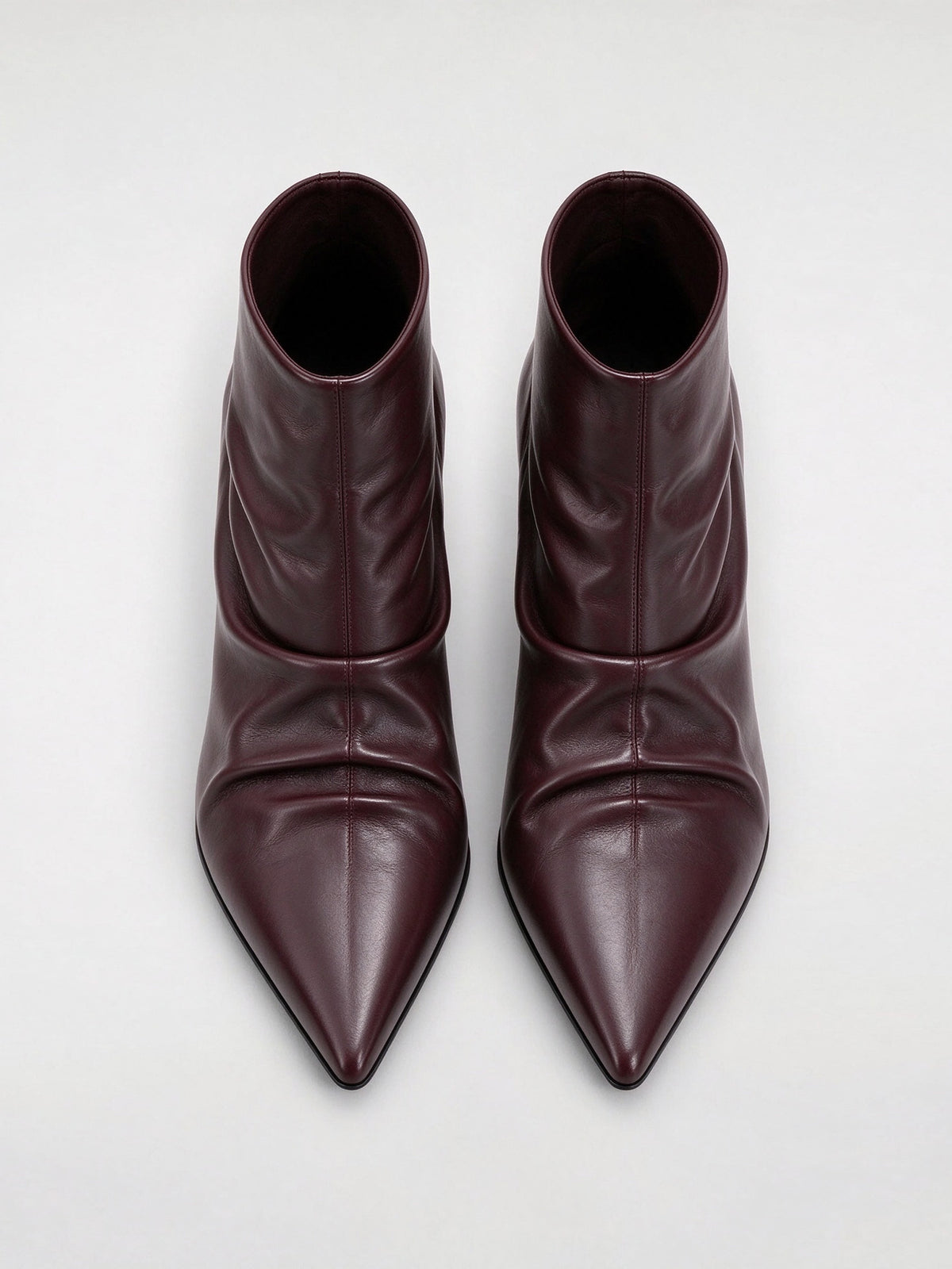 Dark Brown Ruched Pointed Toe Kitten Heel Ankle Boots