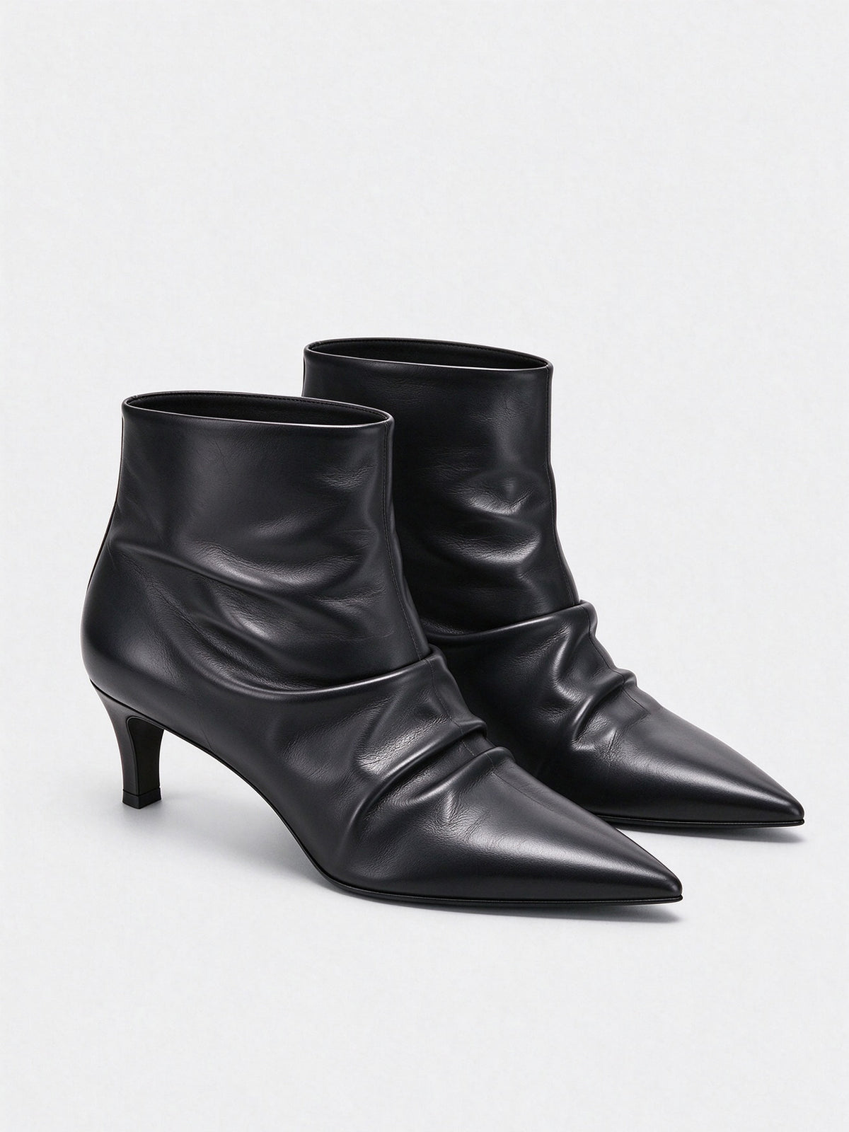 Dark Brown Ruched Pointed Toe Kitten Heel Ankle Boots