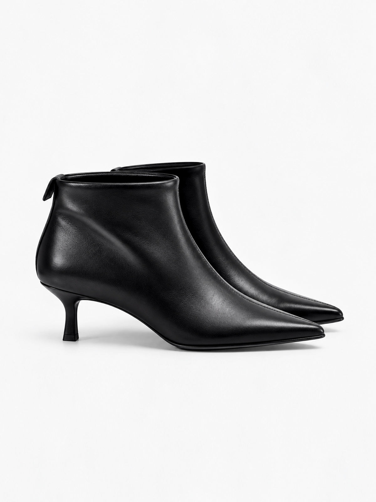 Black Pointed Toe Kitten Heel Rear Tab Ankle Boots