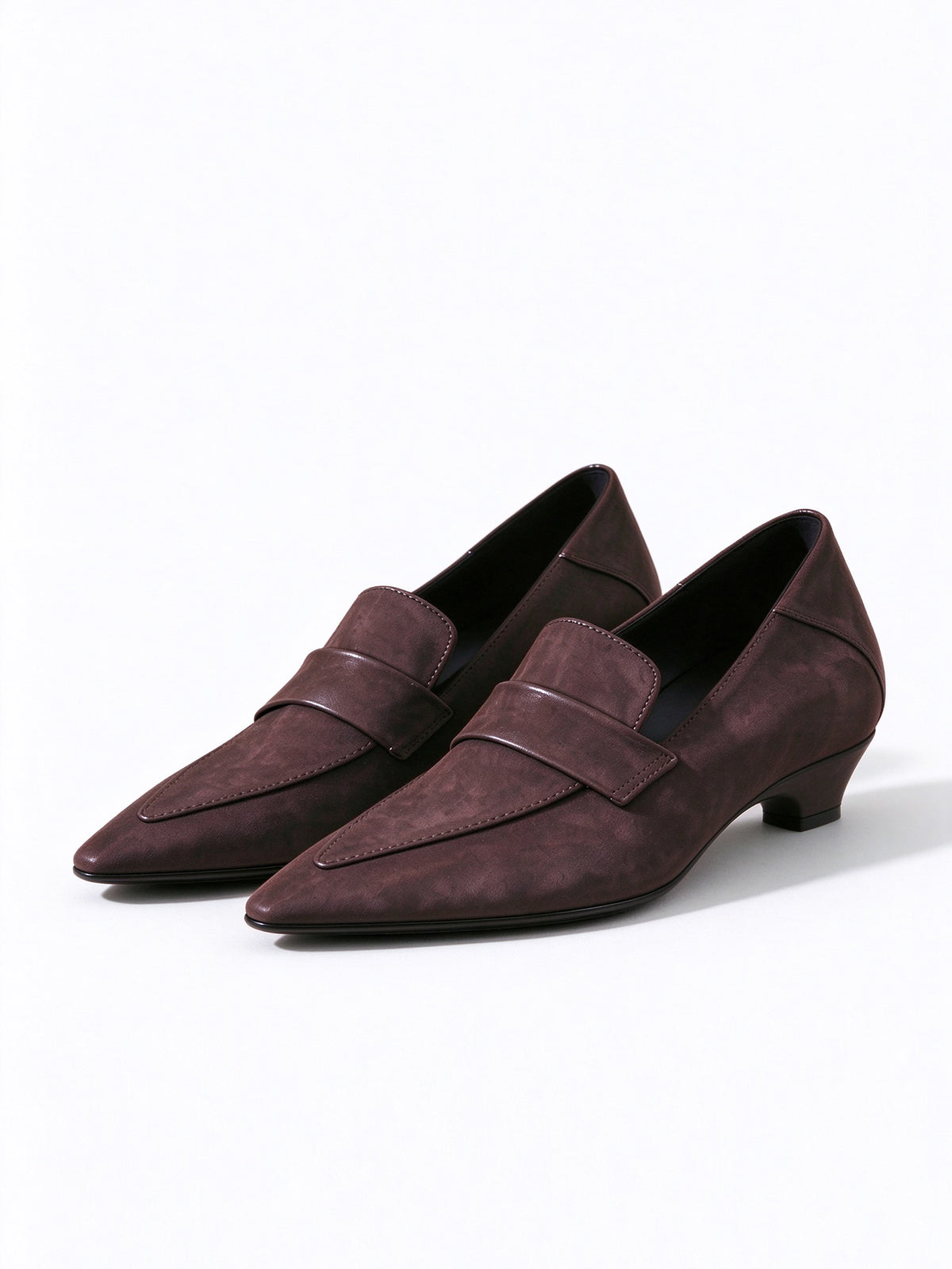 Black Pointed Toe Penny Loafer Low Wedge Heel Pumps