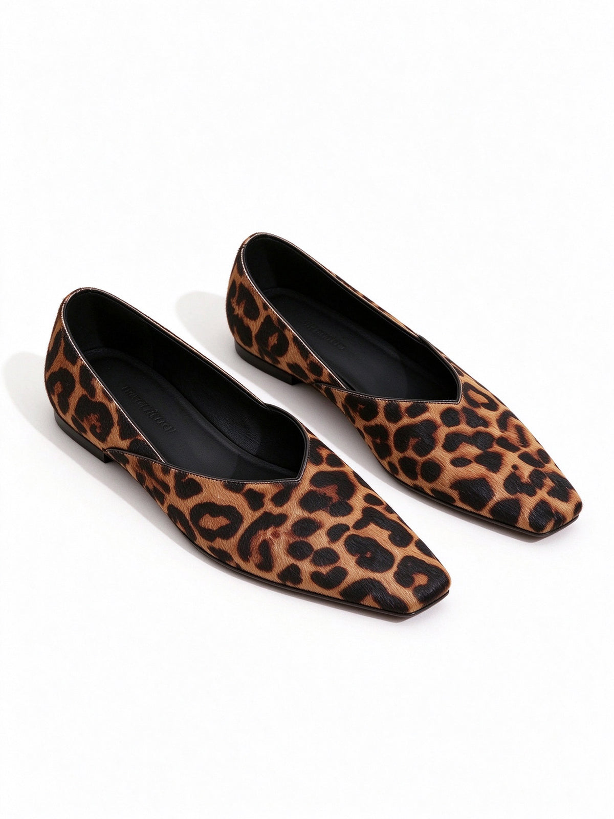 Leopard Print Square Toe V Cut Slip On Flats