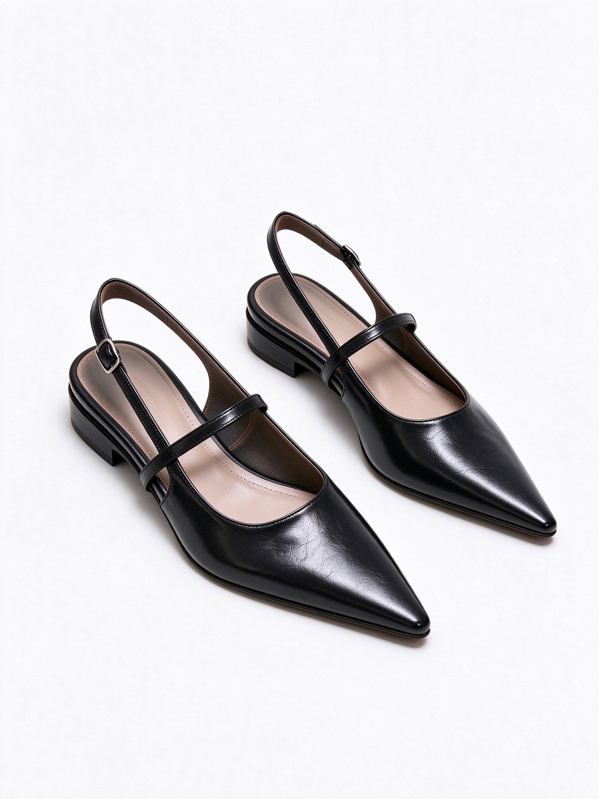 Black Pointed Toe Single Strap Slingback Flats