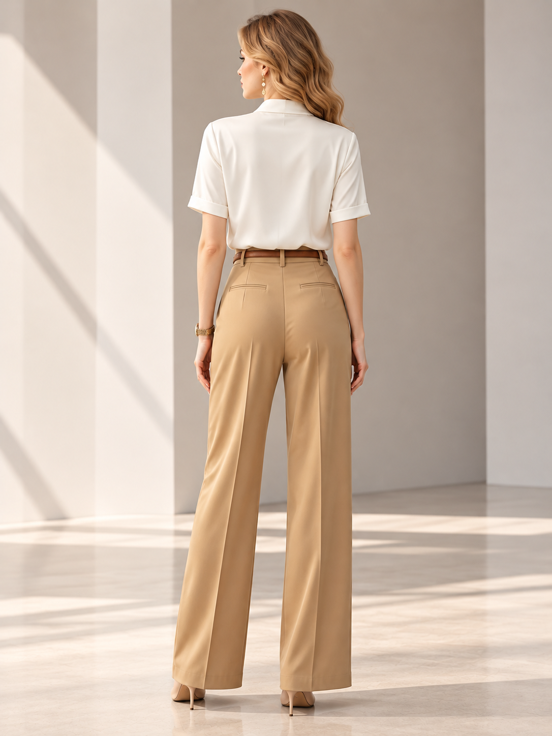 White V-Neck Satin Short Sleeved Shirt