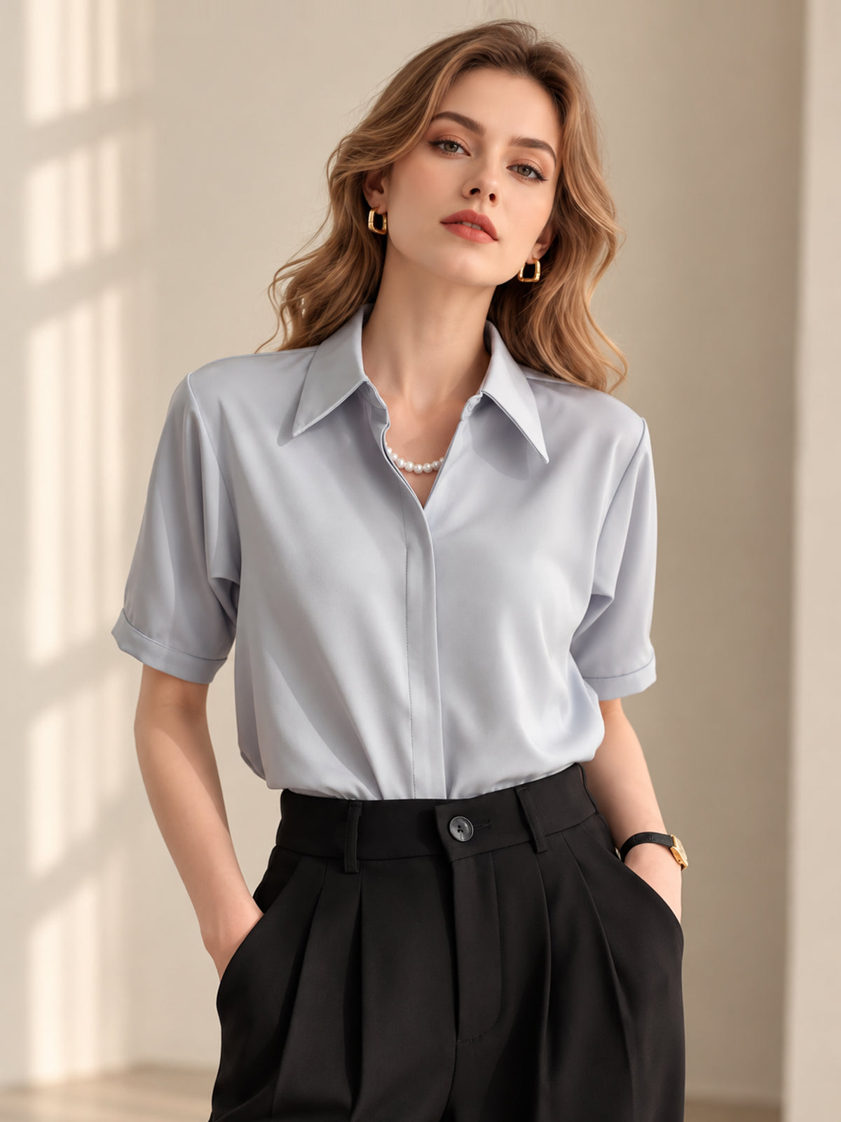 Grey Blue Short Sleeved Shirt