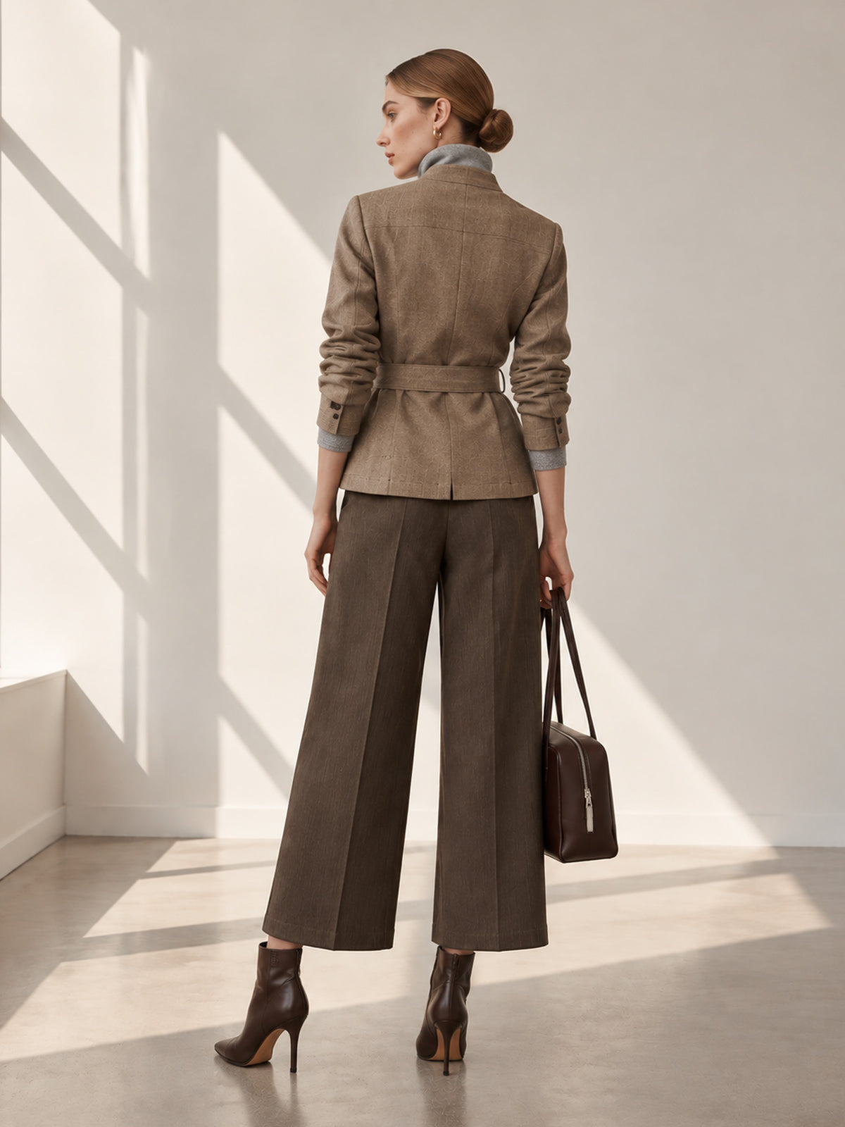 Khaki Stand Collar Belted Safari Jacket