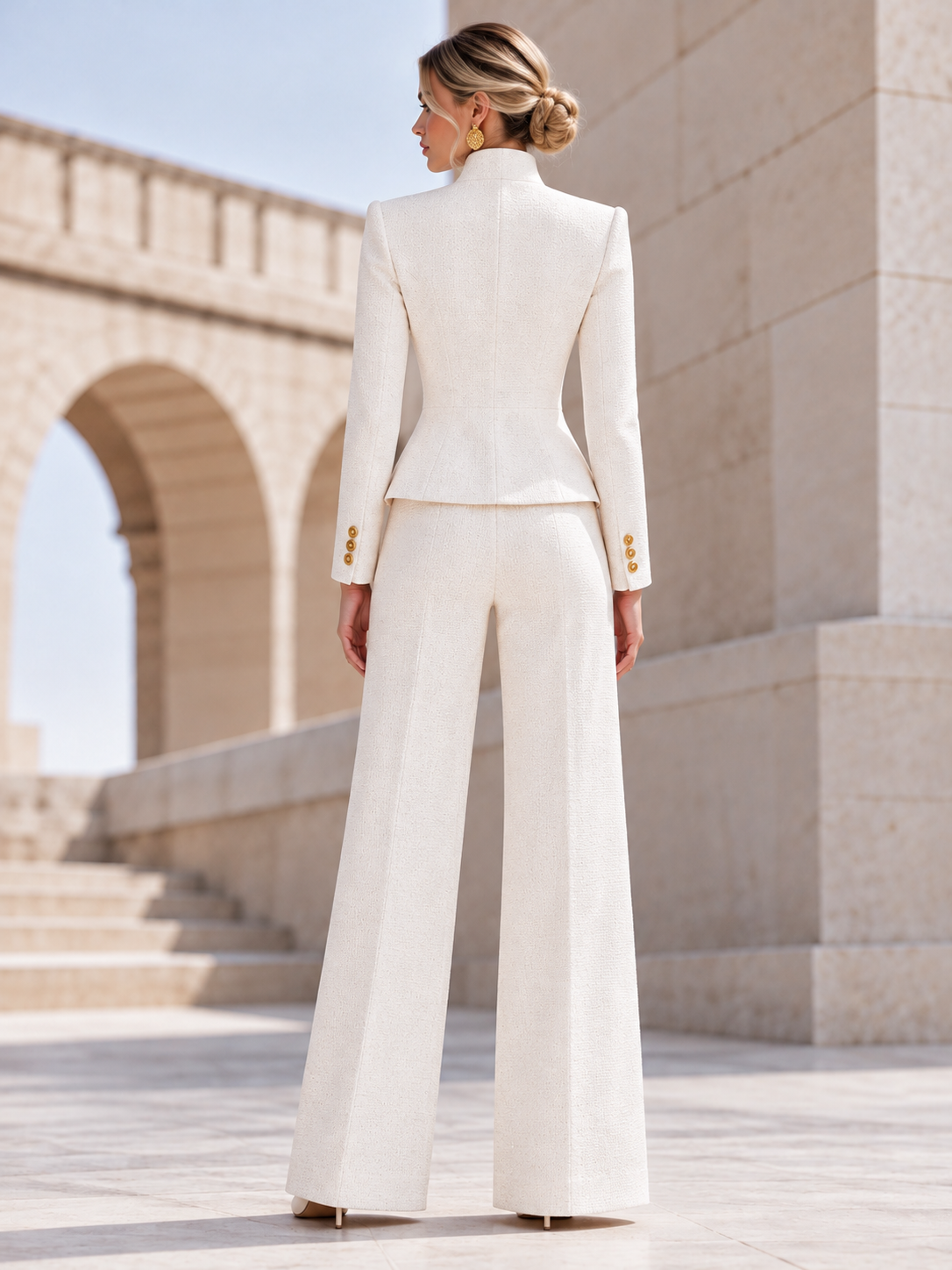 White Stand Up Collar Blazers