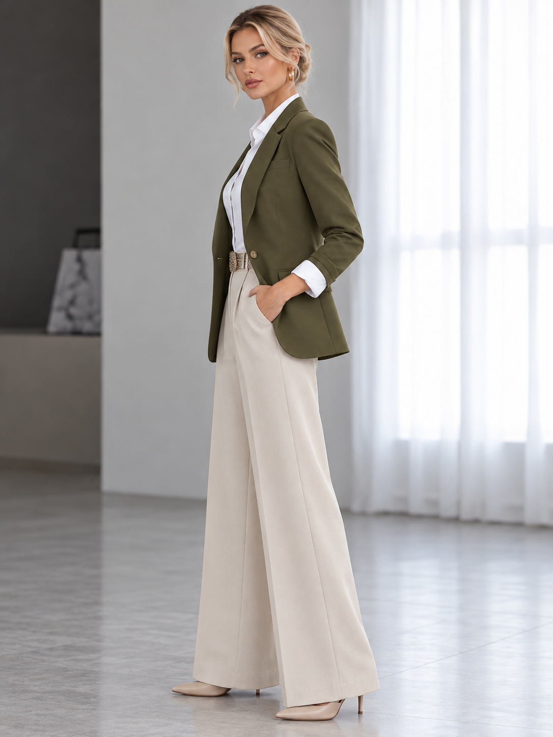 Olive Green Single Breasted Blazer