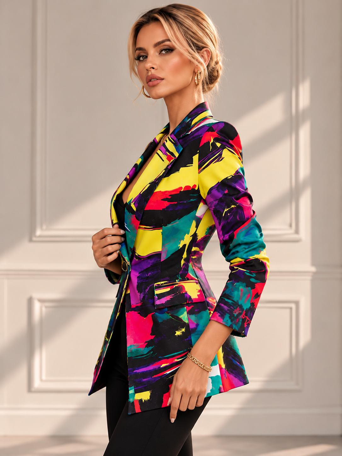 Colorful Abstract Brushstroke Prints Blazer